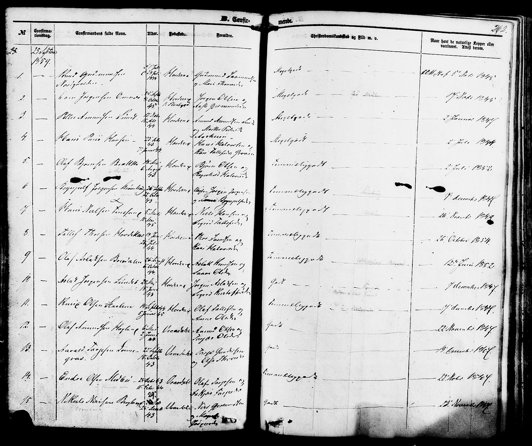 Kviteseid kirkebøker, SAKO/A-276/F/Fa/L0007: Parish register (official) no. I 7, 1859-1881, p. 262