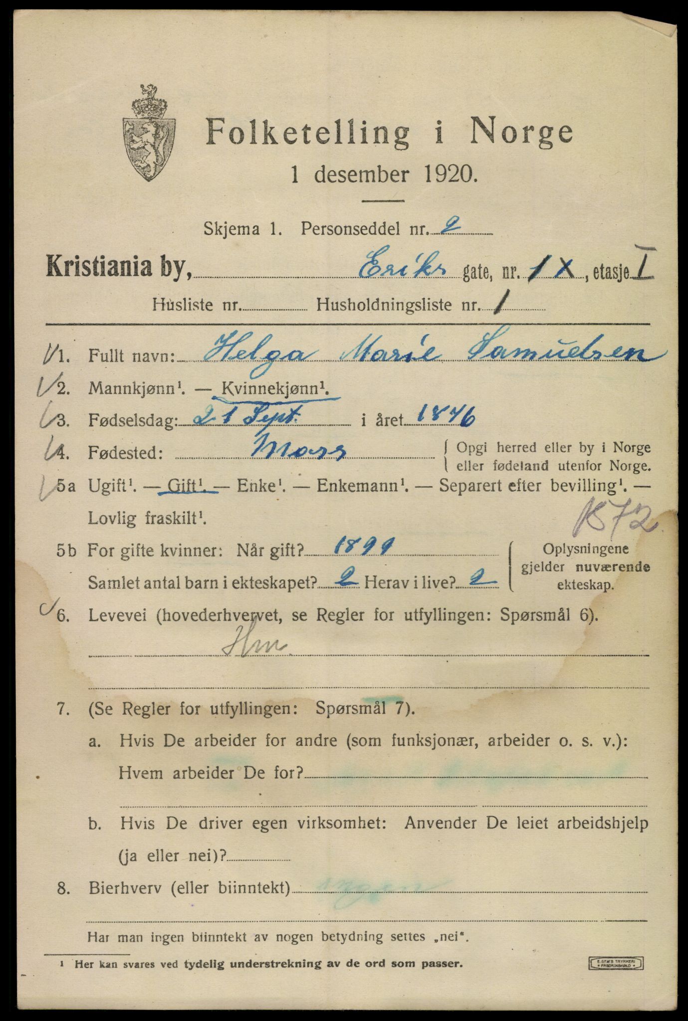 SAO, 1920 census for Kristiania, 1920, p. 219459