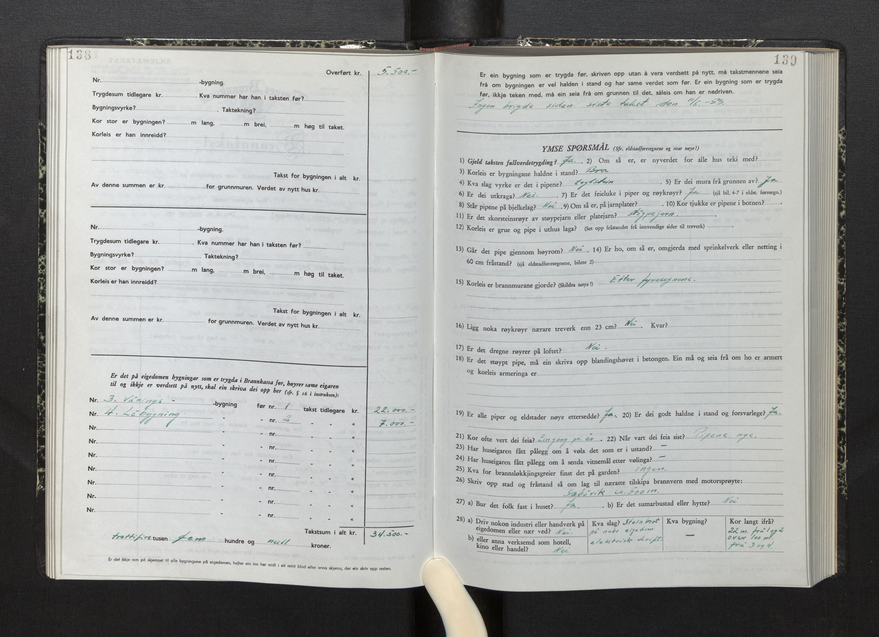 Lensmannen i Fjelberg, SAB/A-32101/0012/L0008: Branntakstprotokoll, skjematakst, 1949-1955, p. 138-139