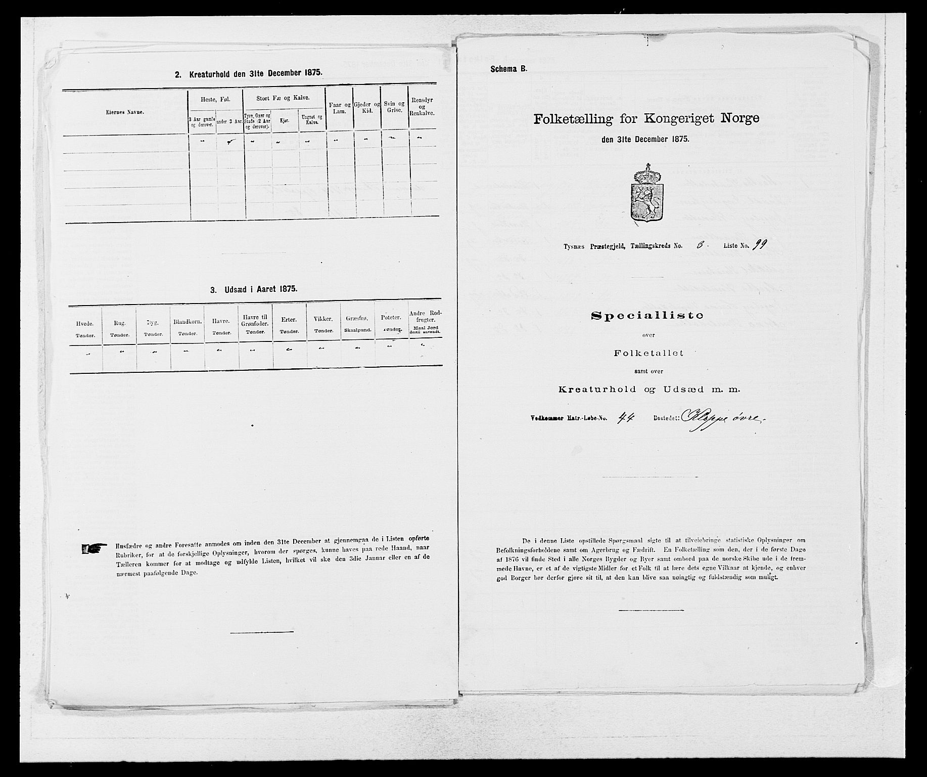 SAB, 1875 census for 1223P Tysnes, 1875, p. 416