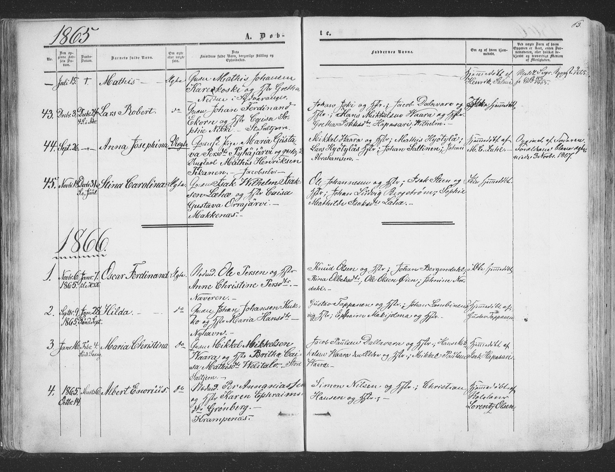 Vadsø sokneprestkontor, SATØ/S-1325/H/Ha/L0004kirke: Parish register (official) no. 4, 1854-1880, p. 63