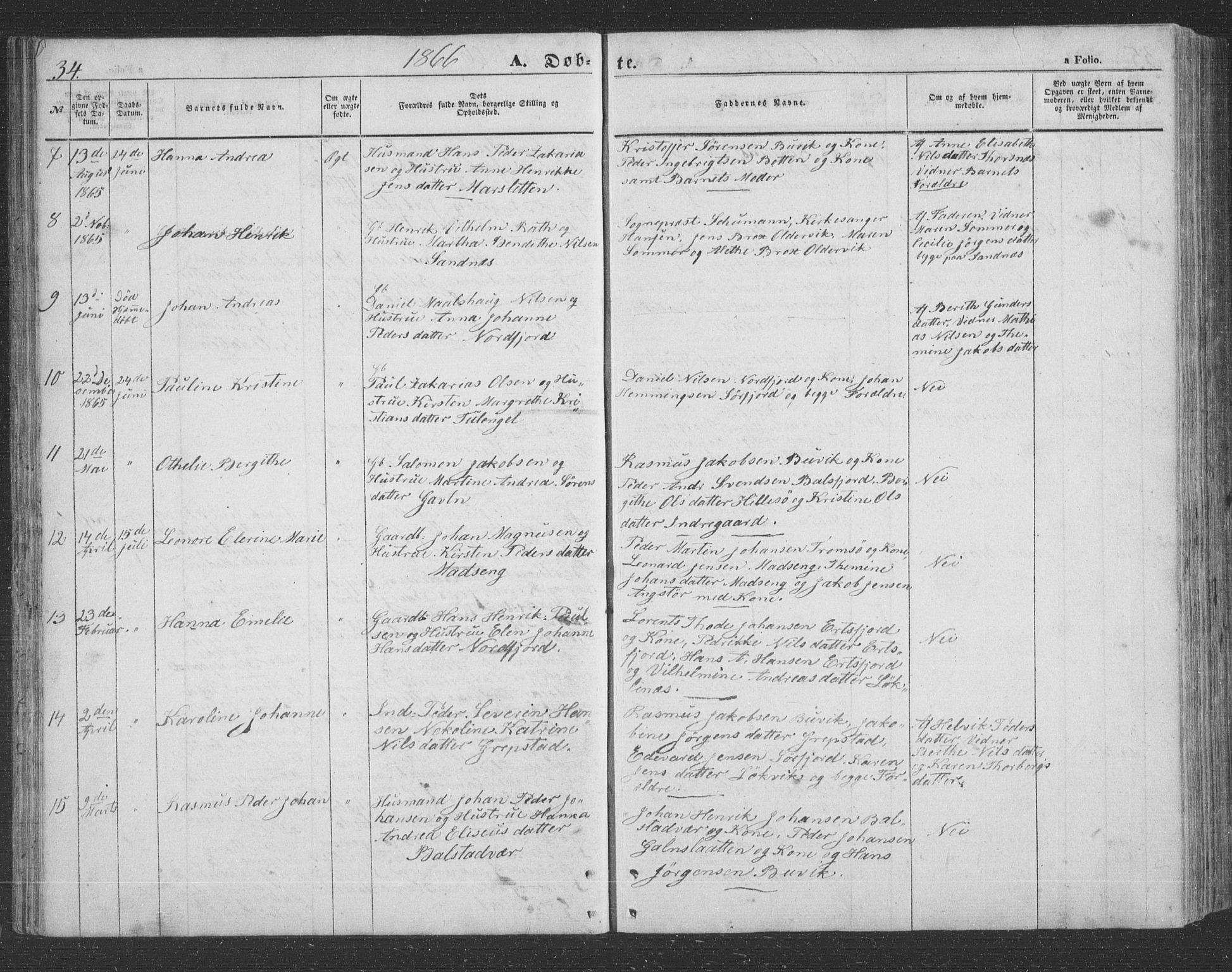 Lenvik sokneprestembete, SATØ/S-1310/H/Ha/Hab/L0020klokker: Parish register (copy) no. 20, 1855-1883, p. 34