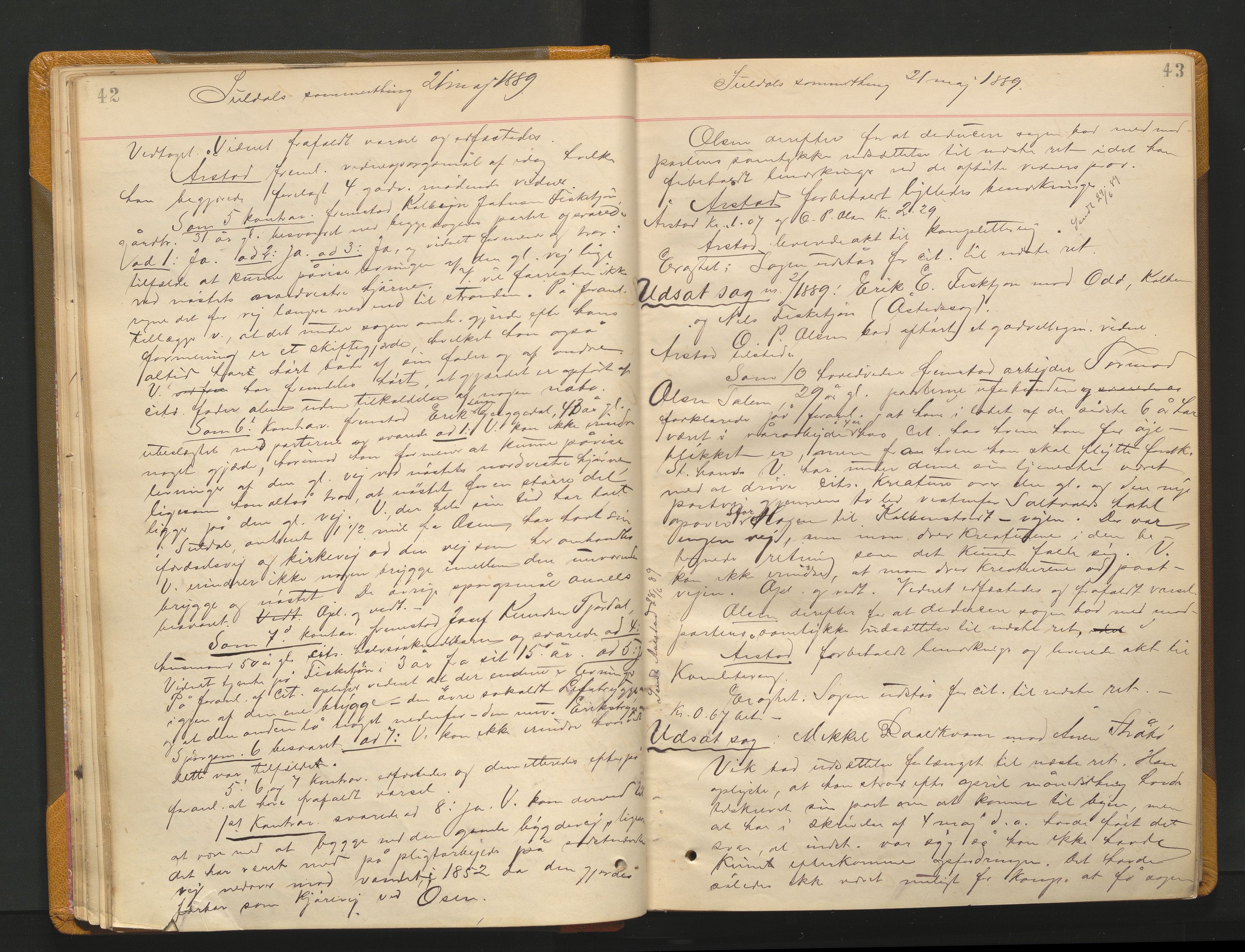 Ryfylke tingrett, AV/SAST-A-100055/001/I/IB/IB0/L0015: Tingbok, Ryfylke, 1889-1891, p. 42-43