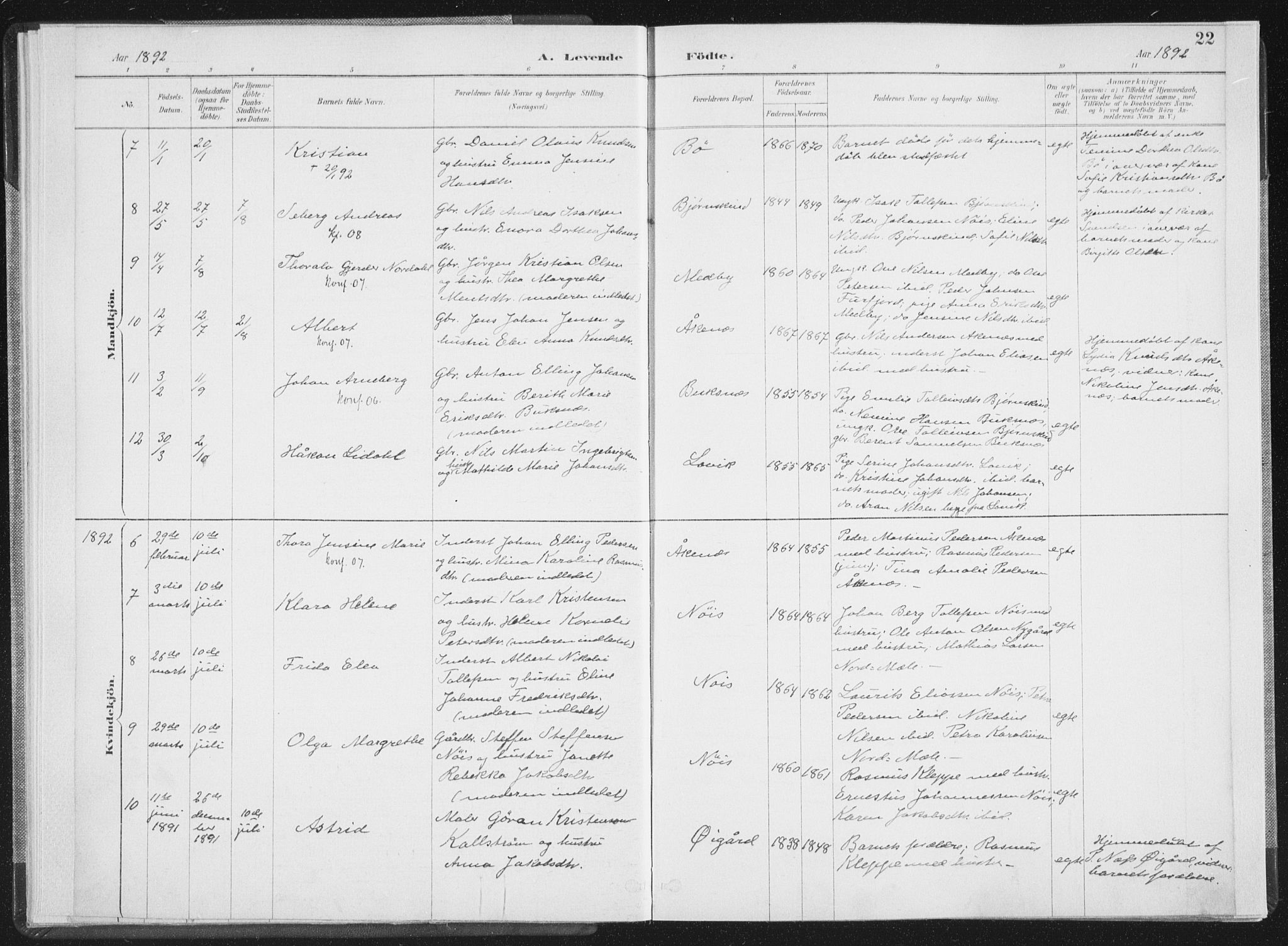 Ministerialprotokoller, klokkerbøker og fødselsregistre - Nordland, AV/SAT-A-1459/898/L1422: Parish register (official) no. 898A02, 1887-1908, p. 22