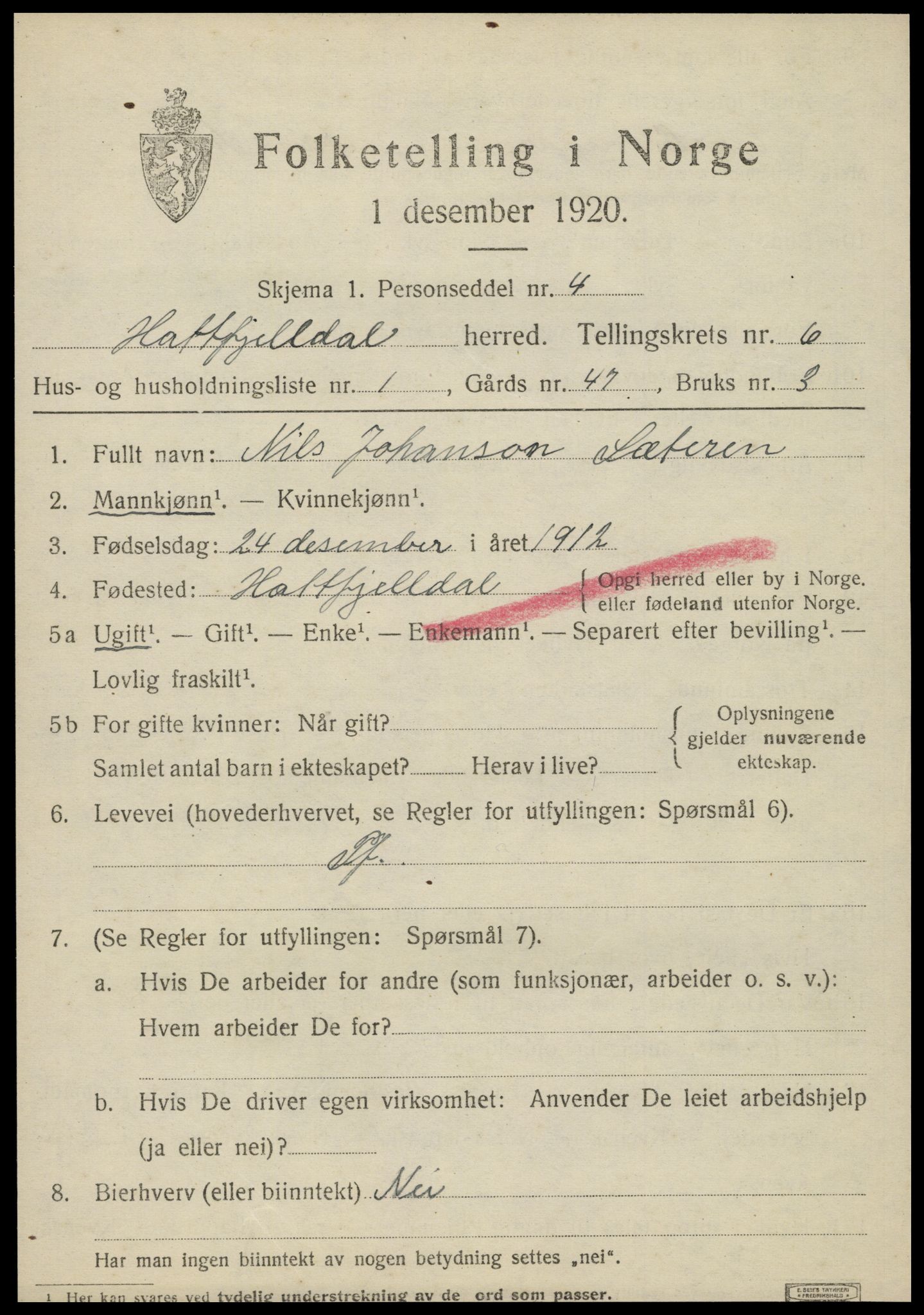 SAT, 1920 census for Hattfjelldal, 1920, p. 1266