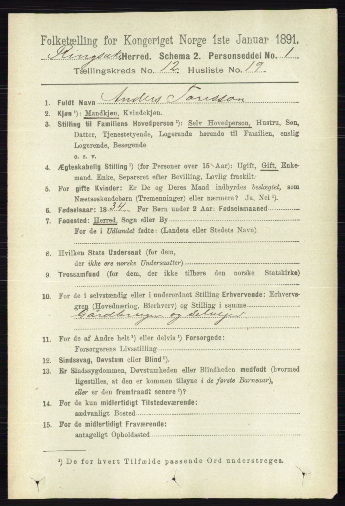 RA, 1891 census for 0412 Ringsaker, 1891, p. 6848