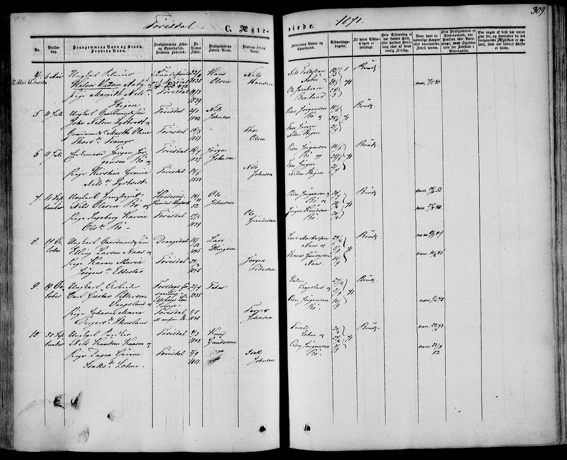 Drangedal kirkebøker, SAKO/A-258/F/Fa/L0008: Parish register (official) no. 8, 1857-1871, p. 309