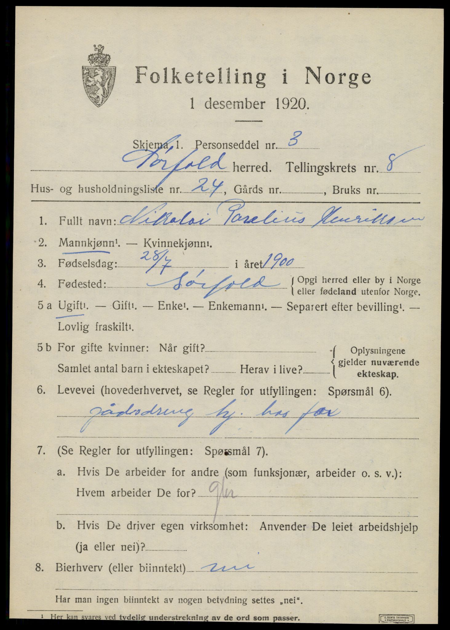 SAT, 1920 census for Sørfold, 1920, p. 4445