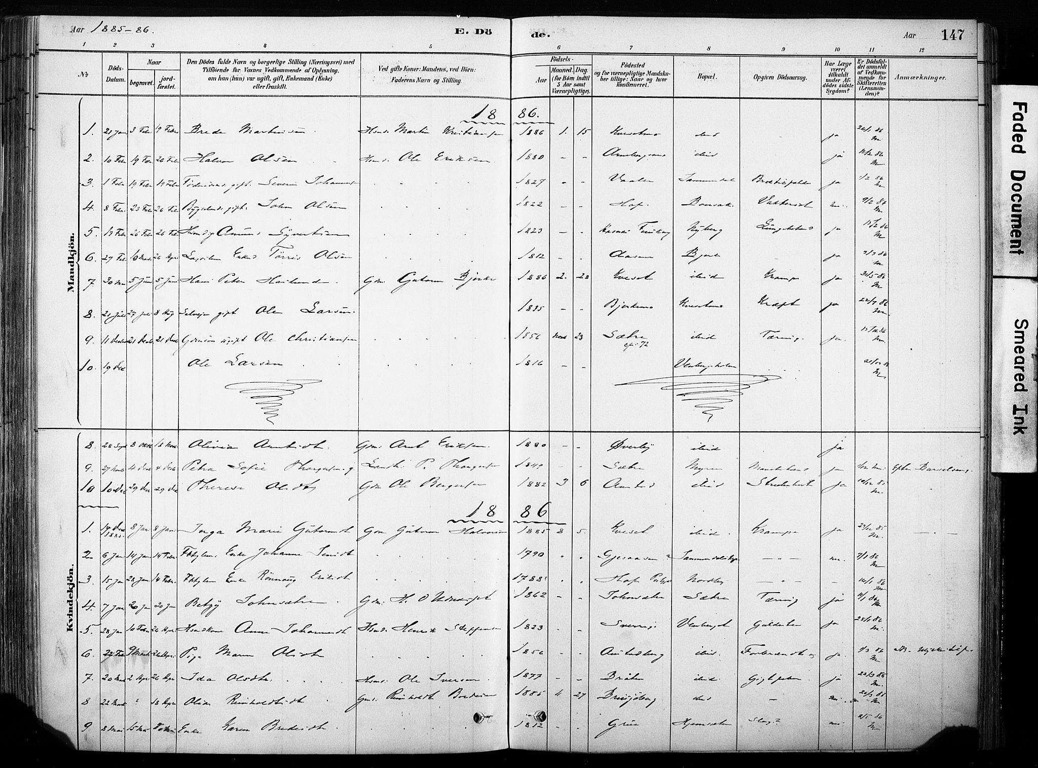 Hof prestekontor, SAH/PREST-038/H/Ha/Haa/L0011: Parish register (official) no. 11, 1879-1911, p. 147