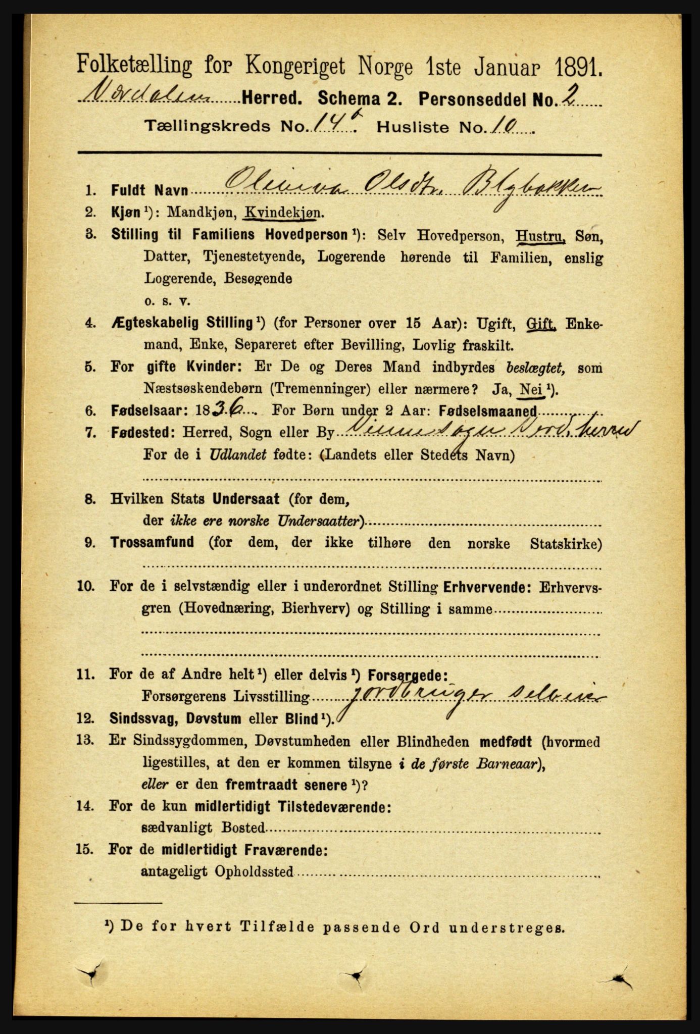 RA, 1891 census for 1721 Verdal, 1891, p. 7407