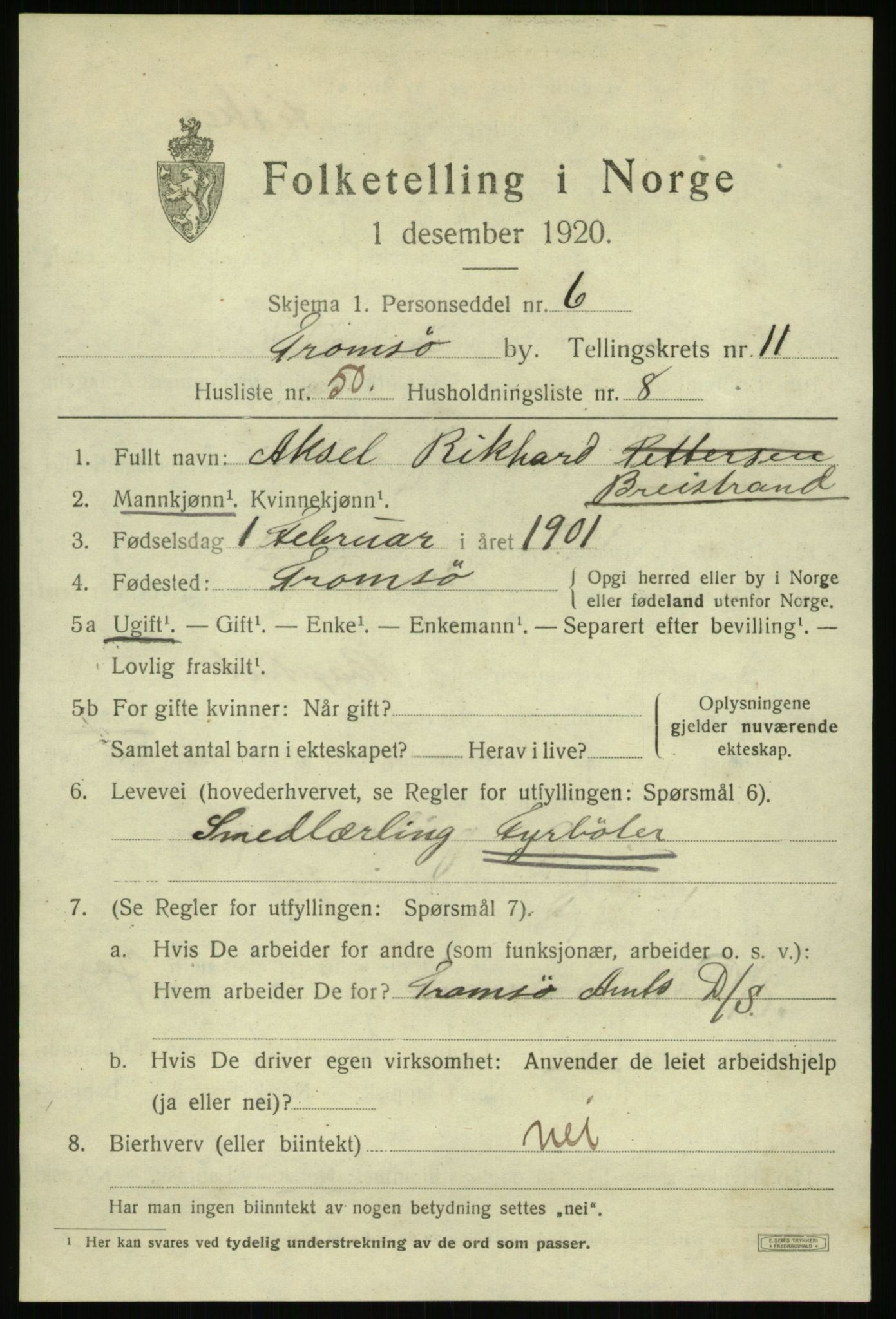 SATØ, 1920 census for Tromsø, 1920, p. 23025