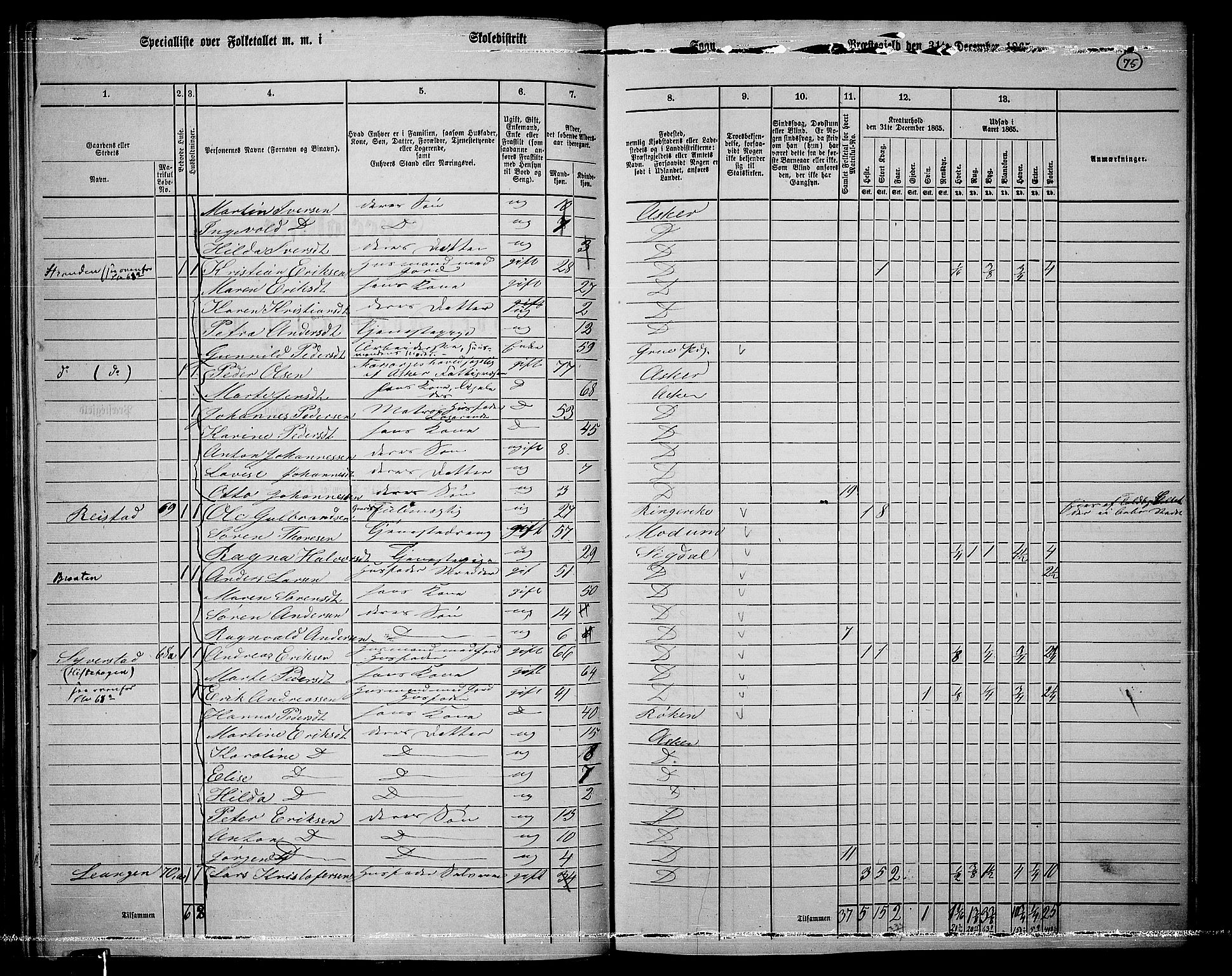 RA, 1865 census for Asker, 1865, p. 75