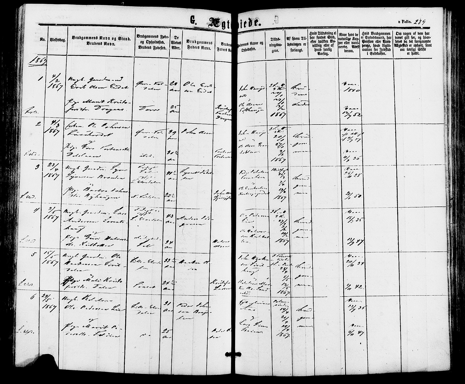 Alvdal prestekontor, SAH/PREST-060/H/Ha/Haa/L0001: Parish register (official) no. 1, 1863-1882, p. 289