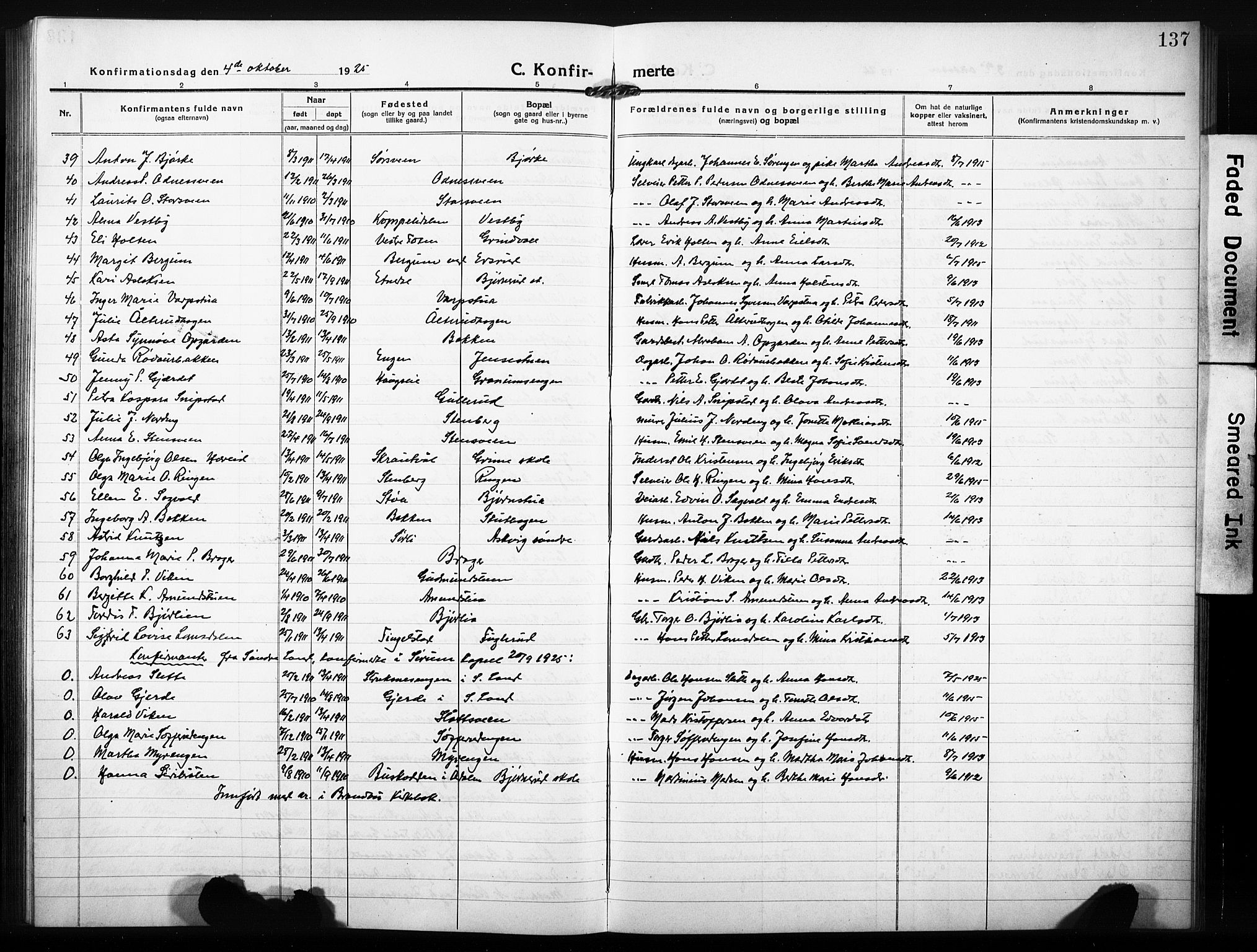 Søndre Land prestekontor, AV/SAH-PREST-122/L/L0007: Parish register (copy) no. 7, 1915-1932, p. 137