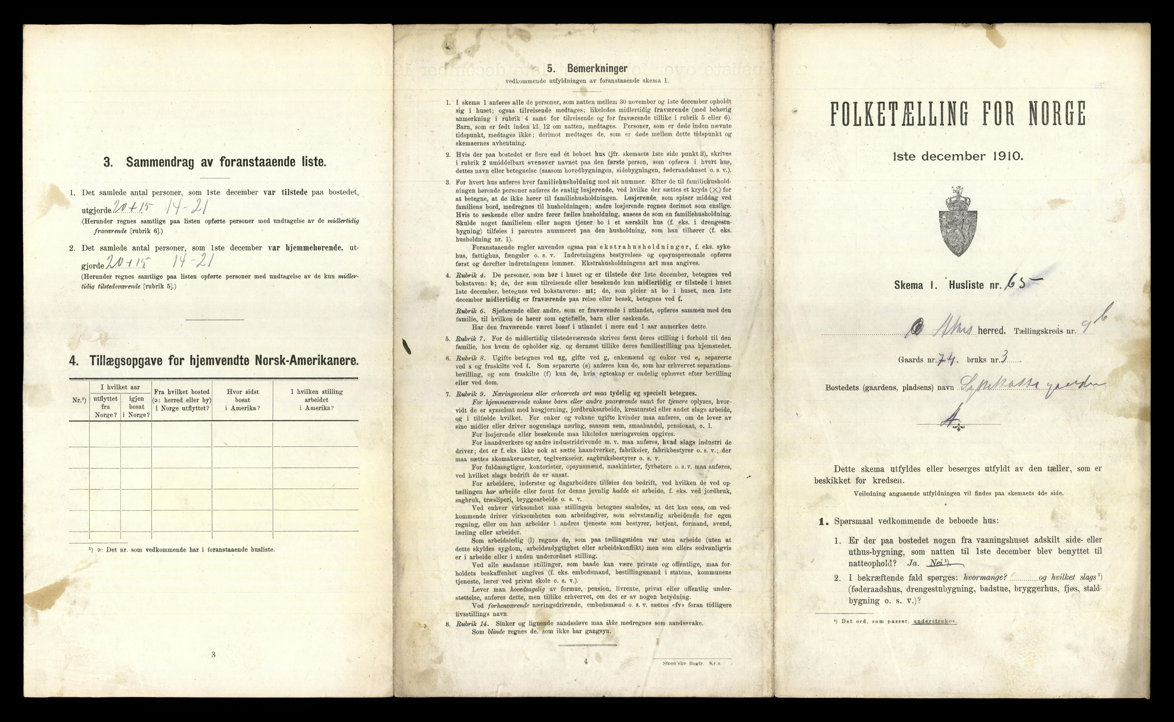 RA, 1910 census for Aker, 1910, p. 3043