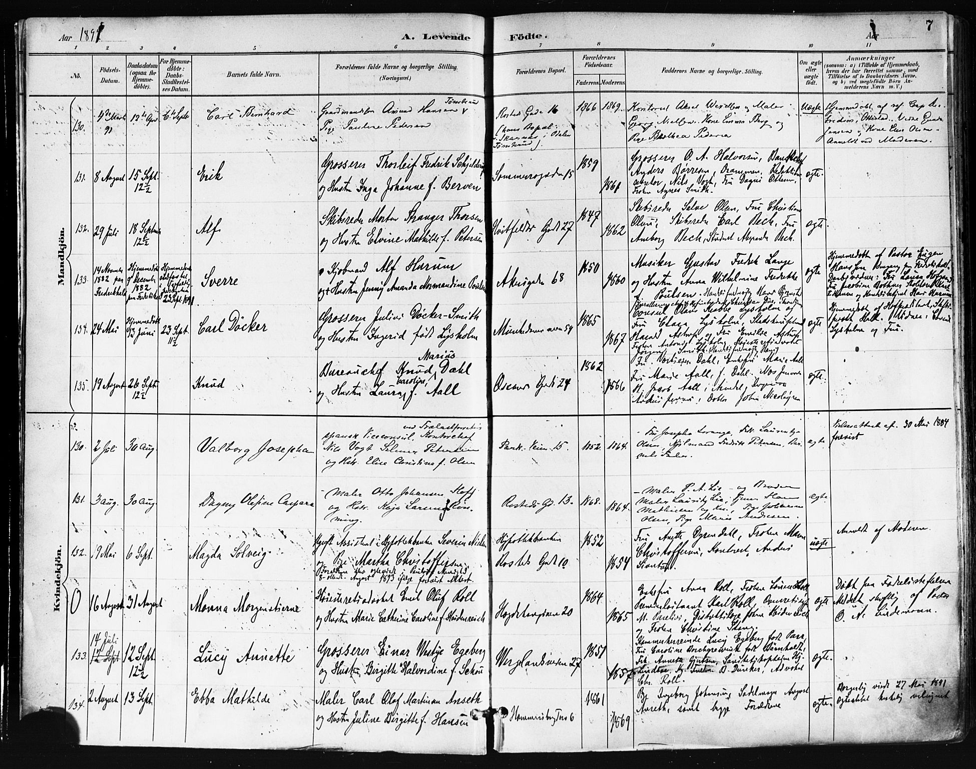 Trefoldighet prestekontor Kirkebøker, AV/SAO-A-10882/F/Fa/L0006: Parish register (official) no. I 6, 1891-1899, p. 7