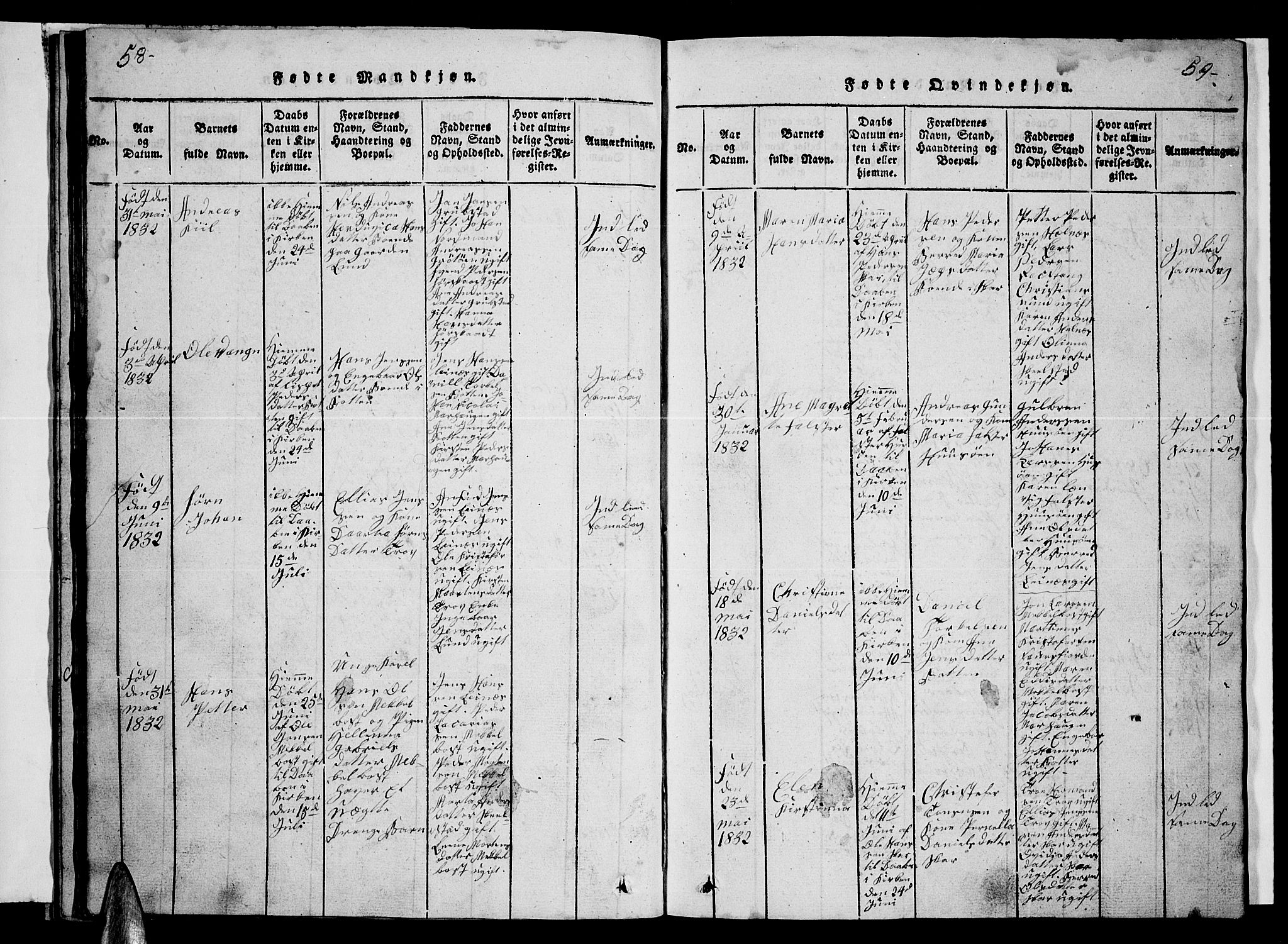 Ministerialprotokoller, klokkerbøker og fødselsregistre - Nordland, AV/SAT-A-1459/857/L0826: Parish register (copy) no. 857C01, 1821-1852, p. 58-59