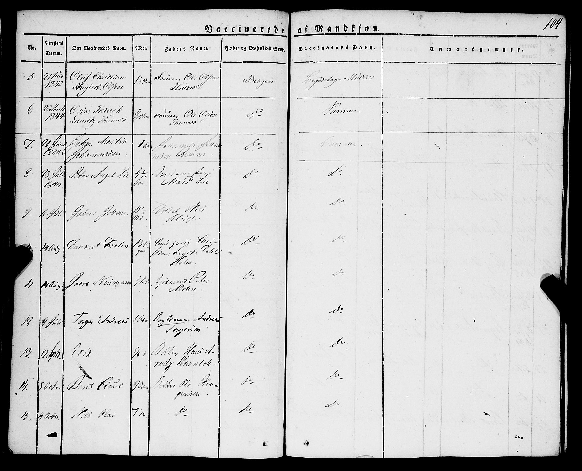 Korskirken sokneprestembete, AV/SAB-A-76101/H/Haa/L0050: Parish register (official) no. F 1, 1821-1869, p. 104