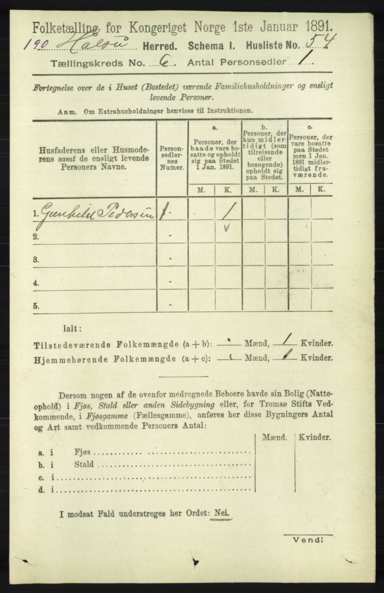 RA, 1891 census for 1019 Halse og Harkmark, 1891, p. 2366