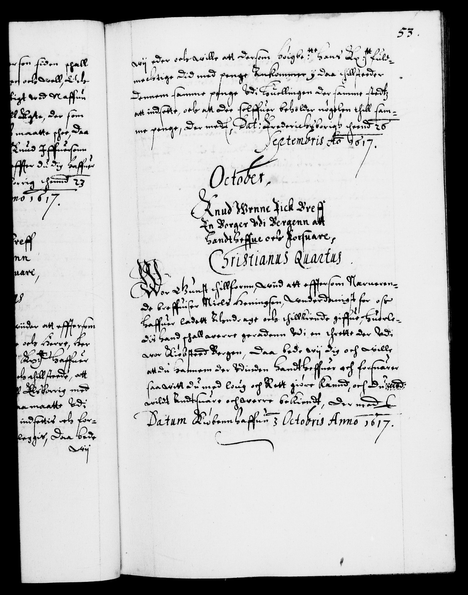 Danske Kanselli 1572-1799, RA/EA-3023/F/Fc/Fca/Fcab/L0004: Norske tegnelser (mikrofilm), 1617-1627, p. 53a
