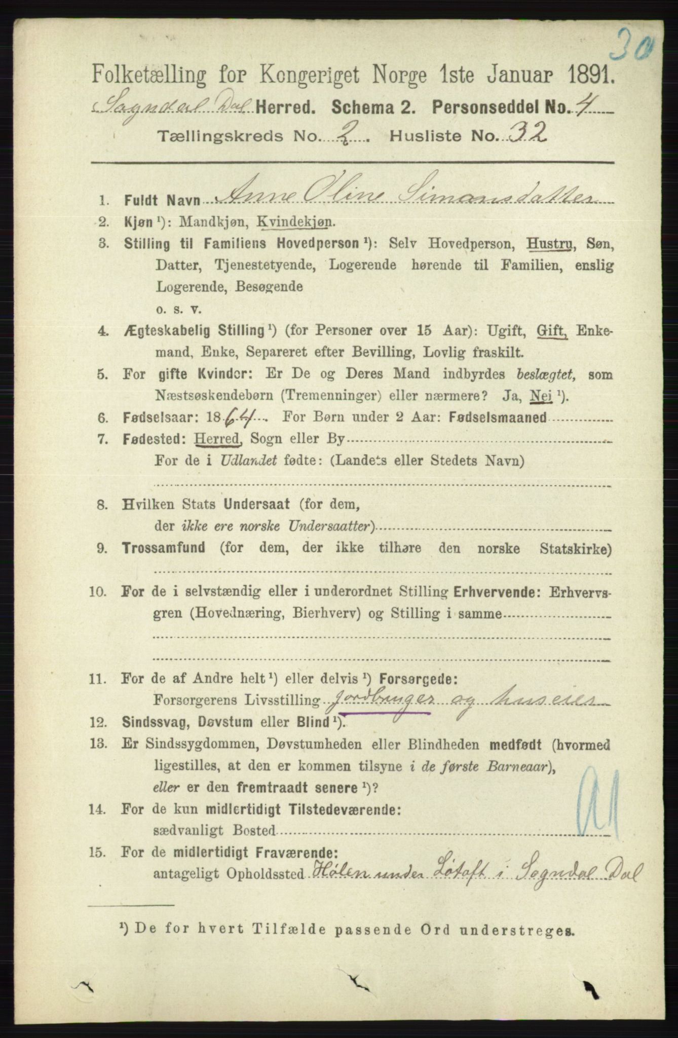 RA, 1891 census for 1111 Sokndal, 1891, p. 665