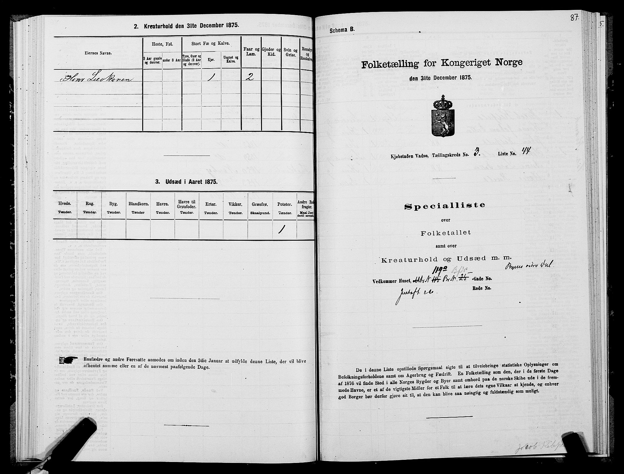 SATØ, 1875 census for 2003B Vadsø/Vadsø, 1875, p. 2087