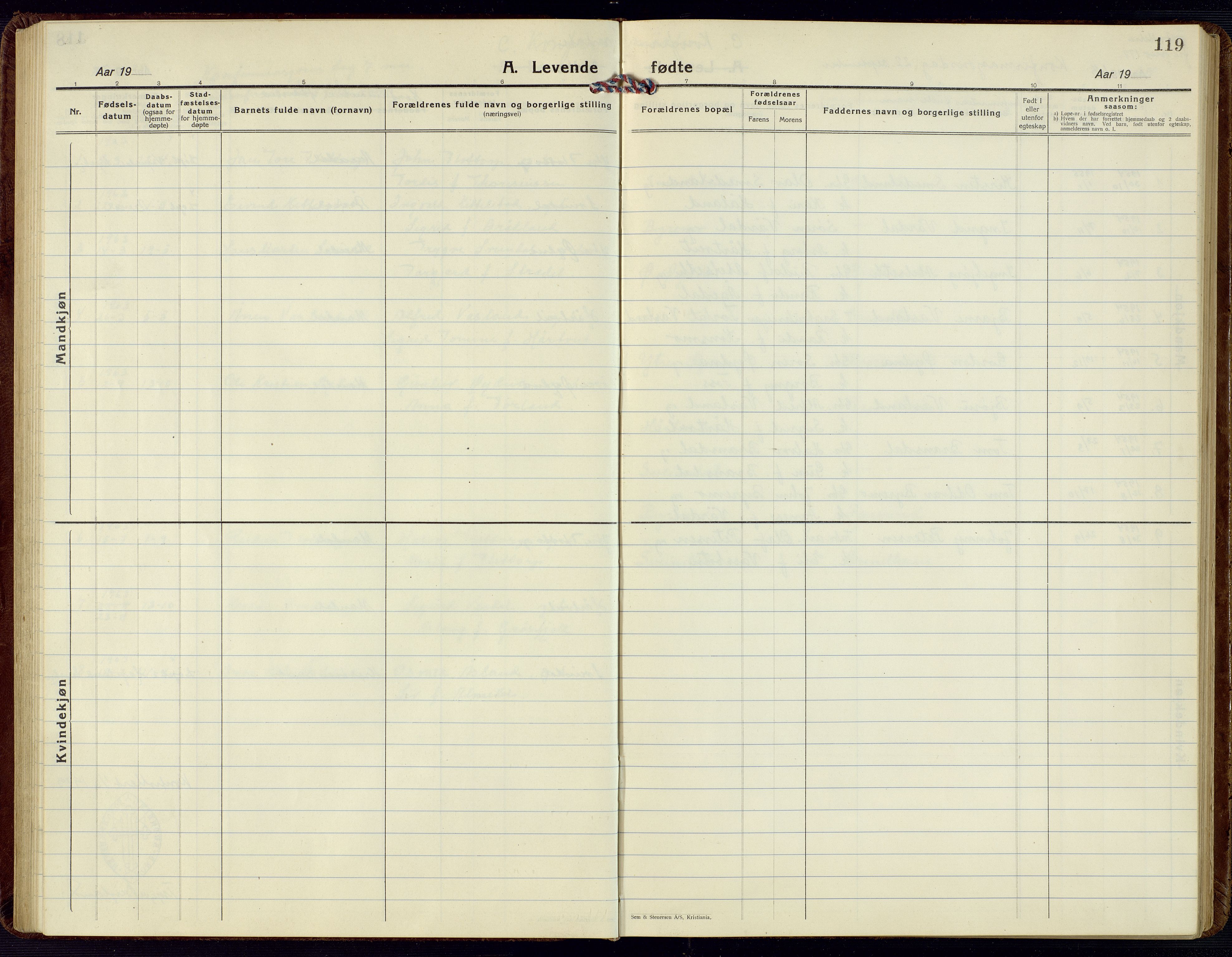 Bjelland sokneprestkontor, AV/SAK-1111-0005/F/Fb/Fbc/L0004: Parish register (copy) no. B 4, 1921-1978, p. 119