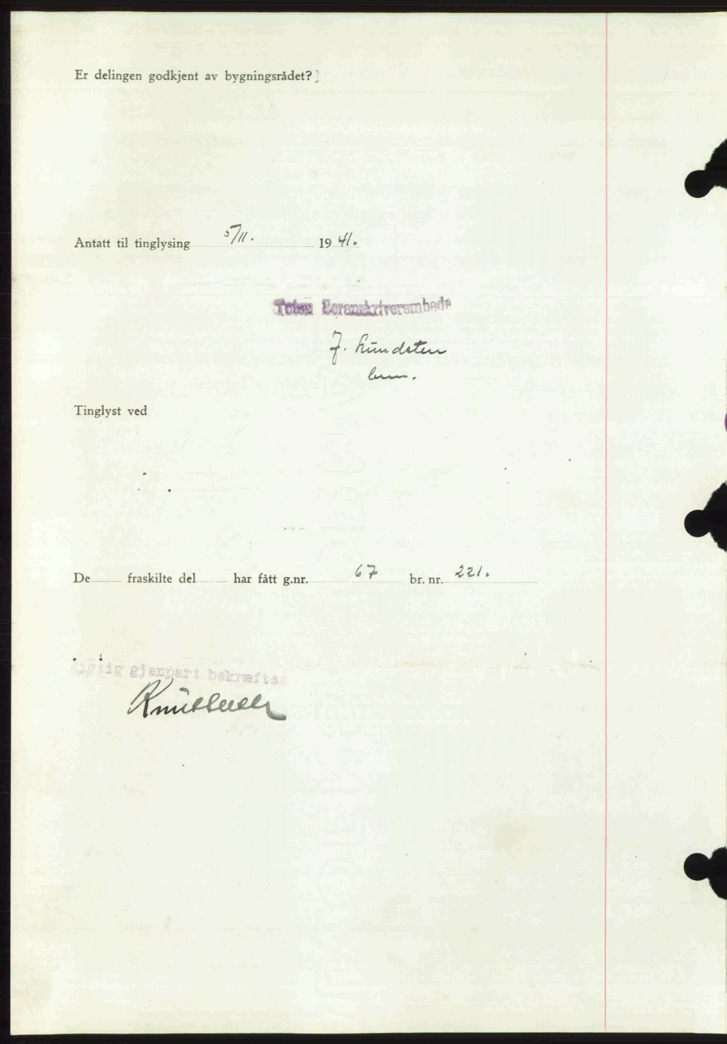 Toten tingrett, SAH/TING-006/H/Hb/Hbc/L0008: Mortgage book no. Hbc-08, 1941-1941, Diary no: : 2180/1941