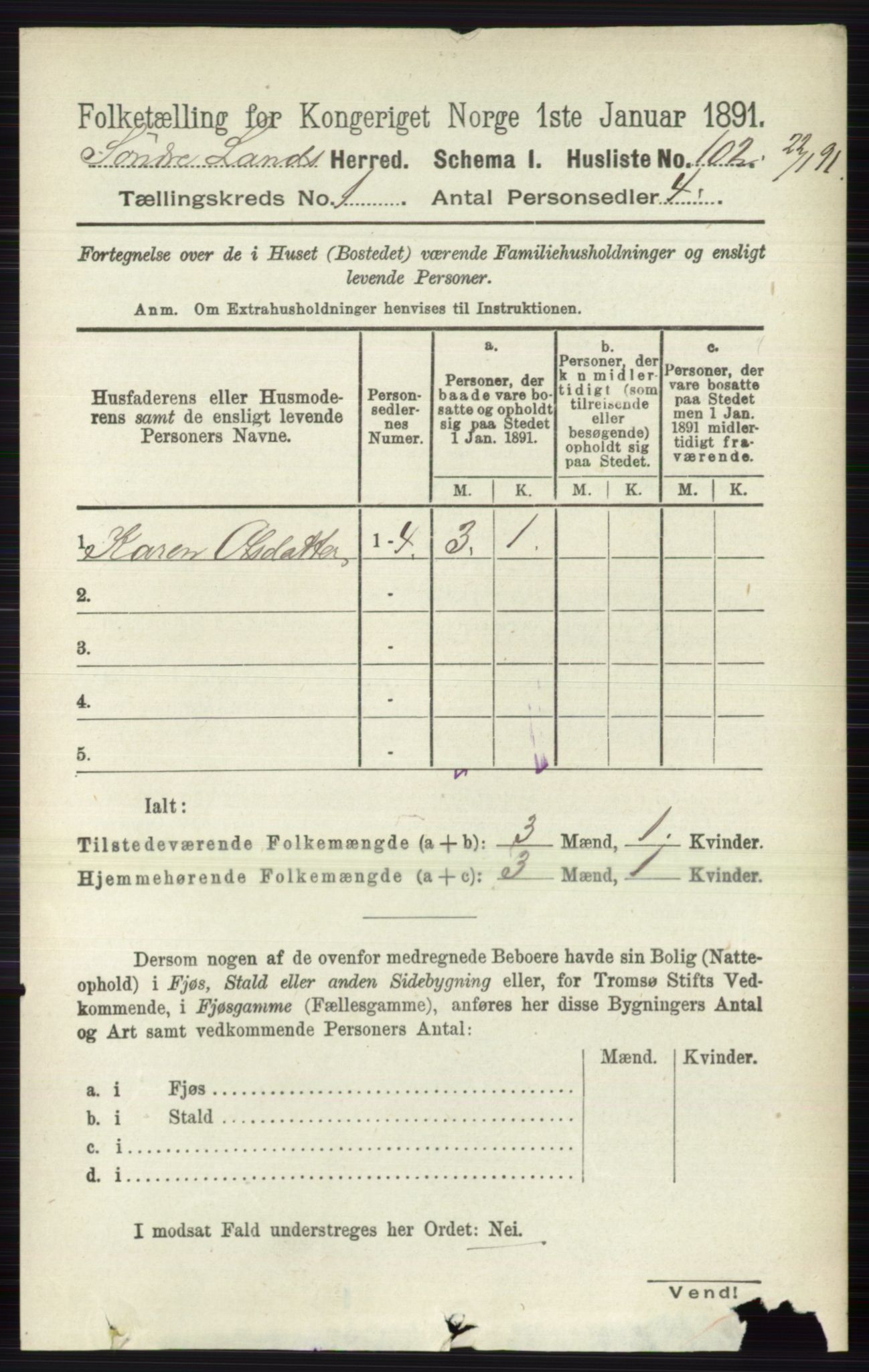 RA, 1891 census for 0536 Søndre Land, 1891, p. 129