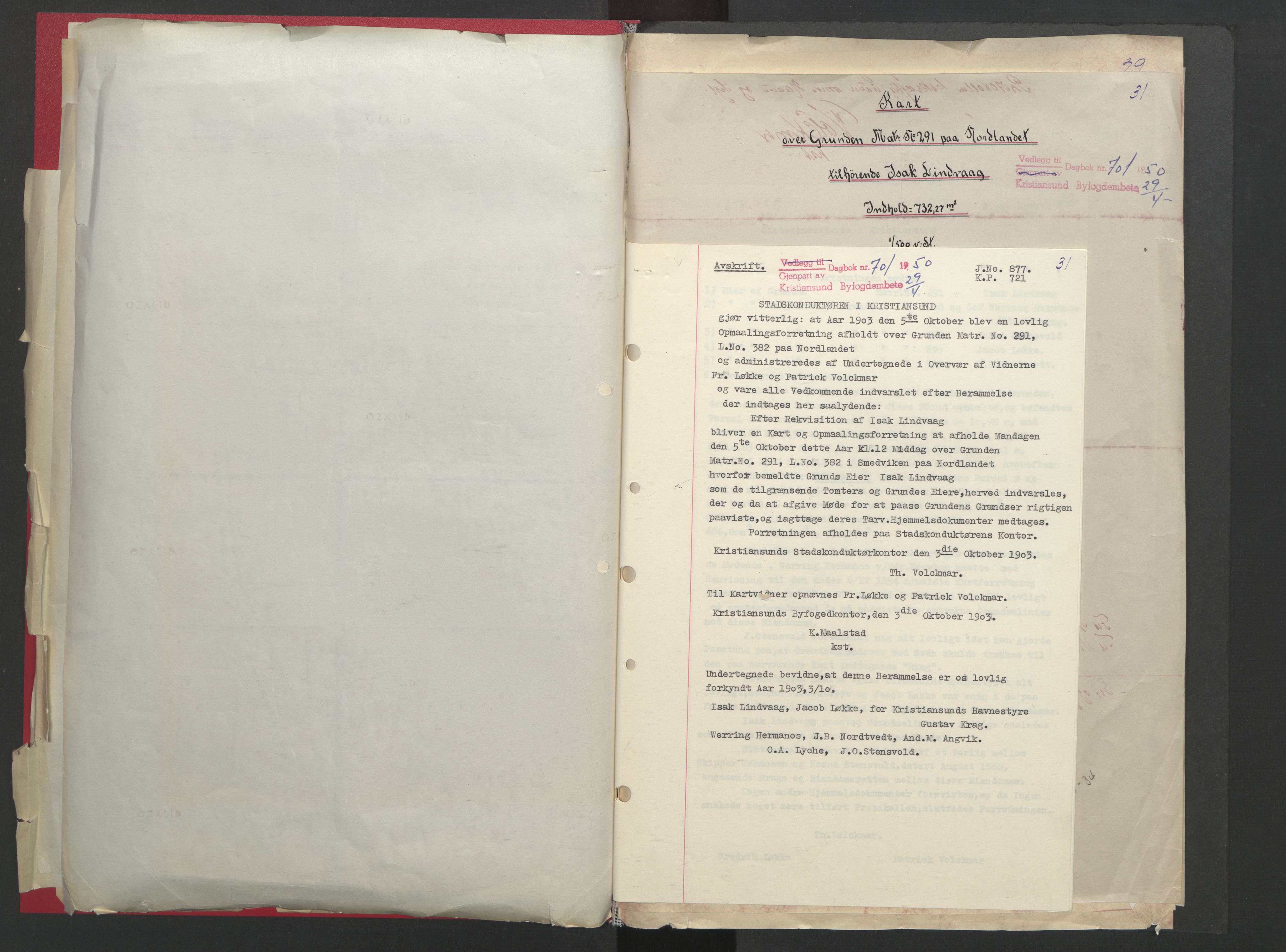Kristiansund byfogd, AV/SAT-A-4587/A/27: Mortgage book no. 48, 1950-1950, Diary no: : 701/1950