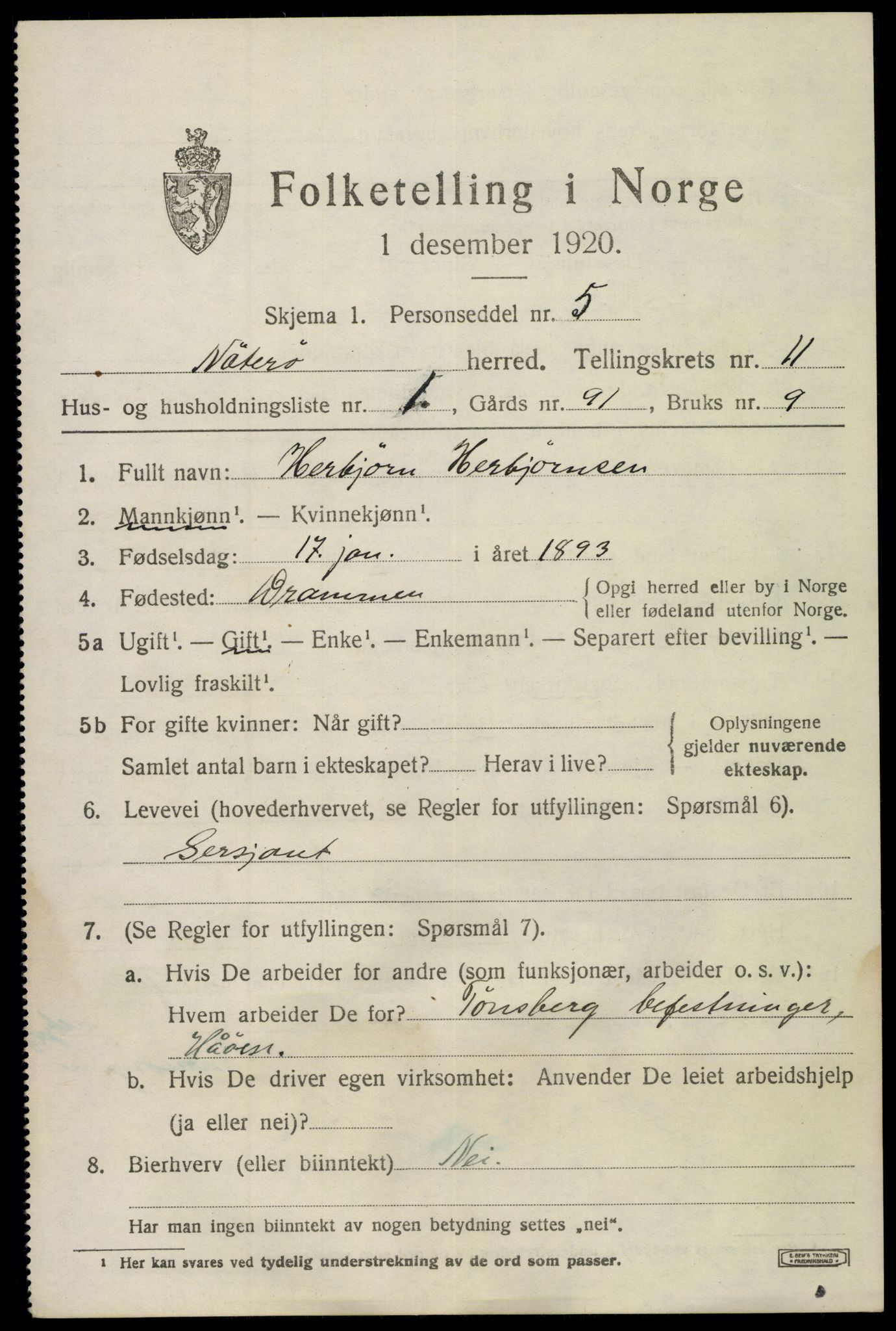 SAKO, 1920 census for Nøtterøy, 1920, p. 13575