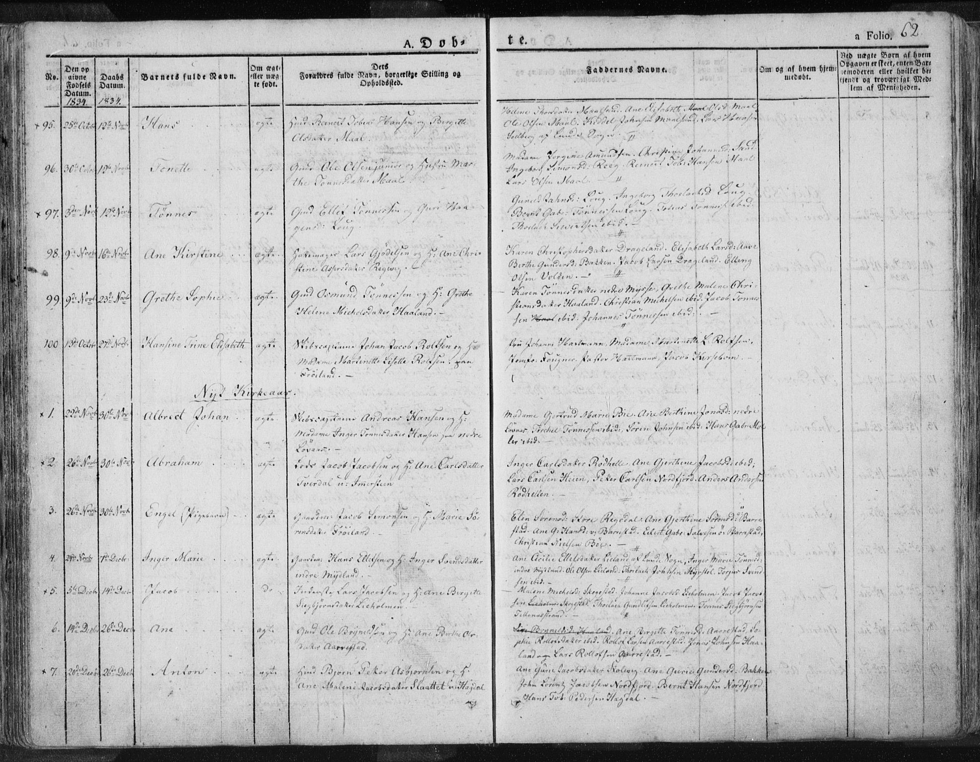 Sokndal sokneprestkontor, SAST/A-101808: Parish register (official) no. A 7.1, 1826-1842, p. 62