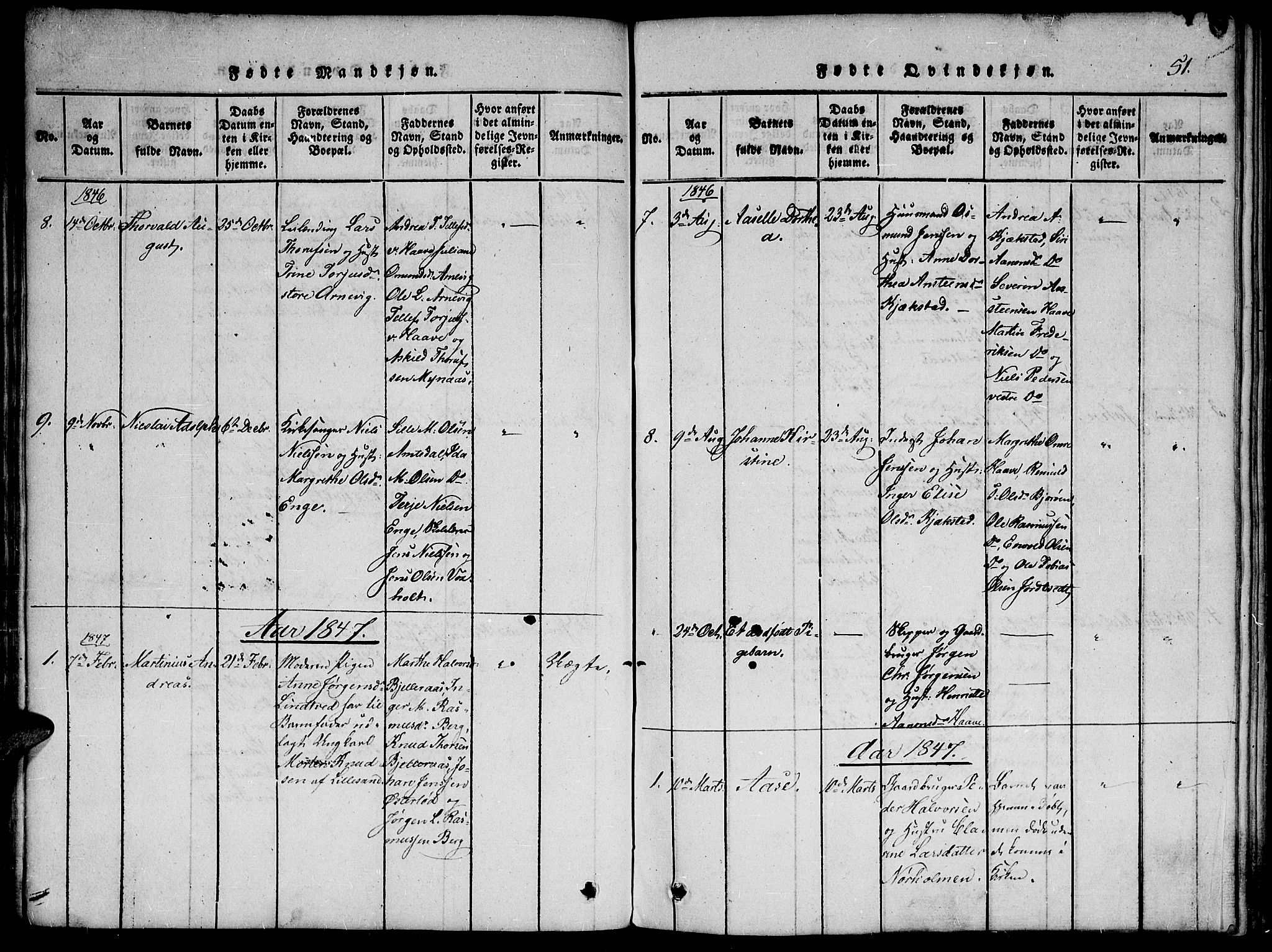 Hommedal sokneprestkontor, AV/SAK-1111-0023/F/Fa/Faa/L0001: Parish register (official) no. A 1, 1816-1860, p. 51