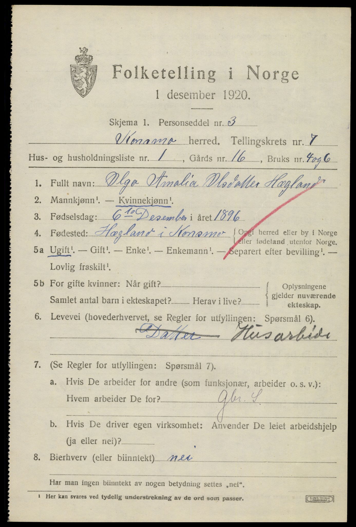SAK, 1920 census for Konsmo, 1920, p. 1468