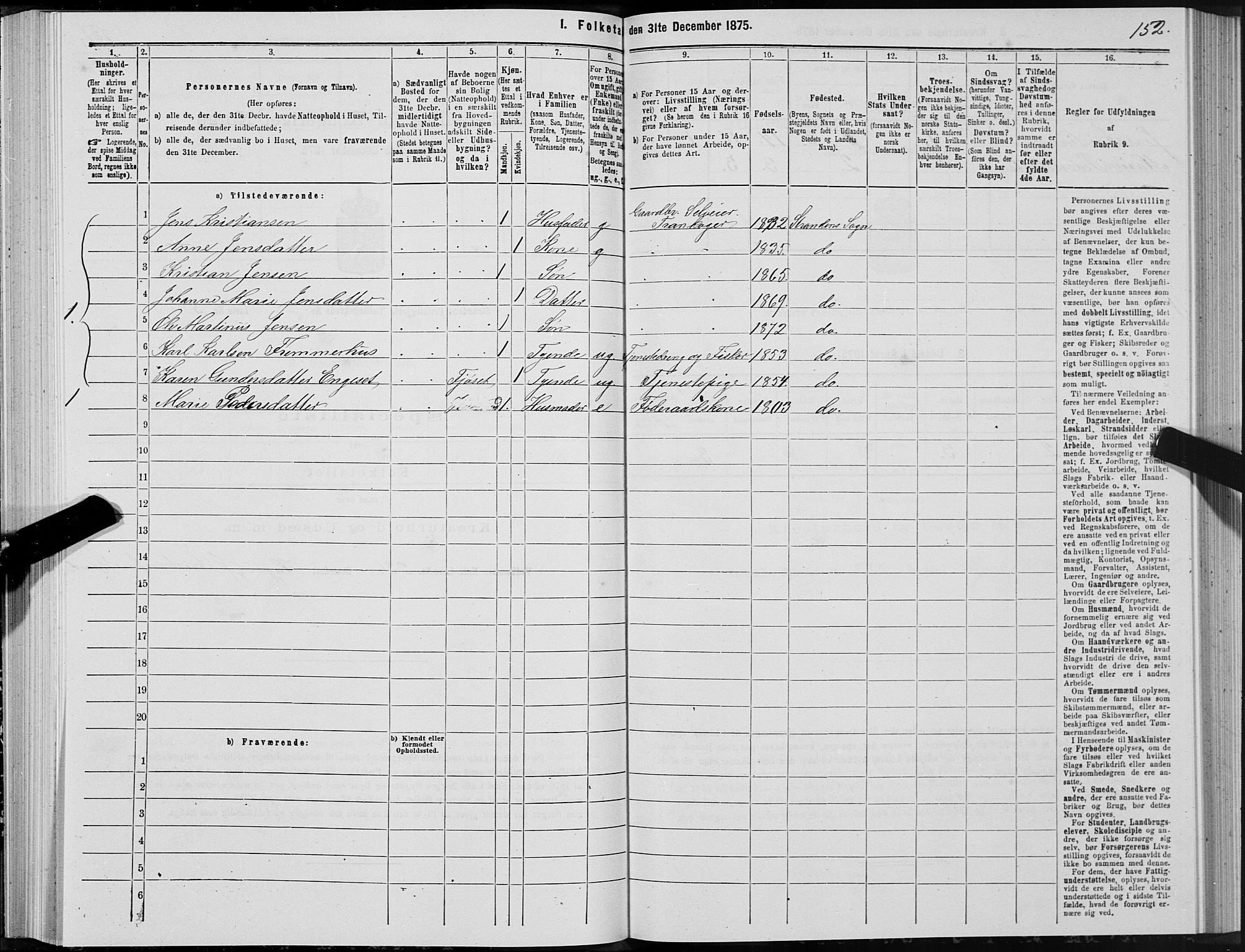 SAT, 1875 census for 1525P Stranda, 1875, p. 1152