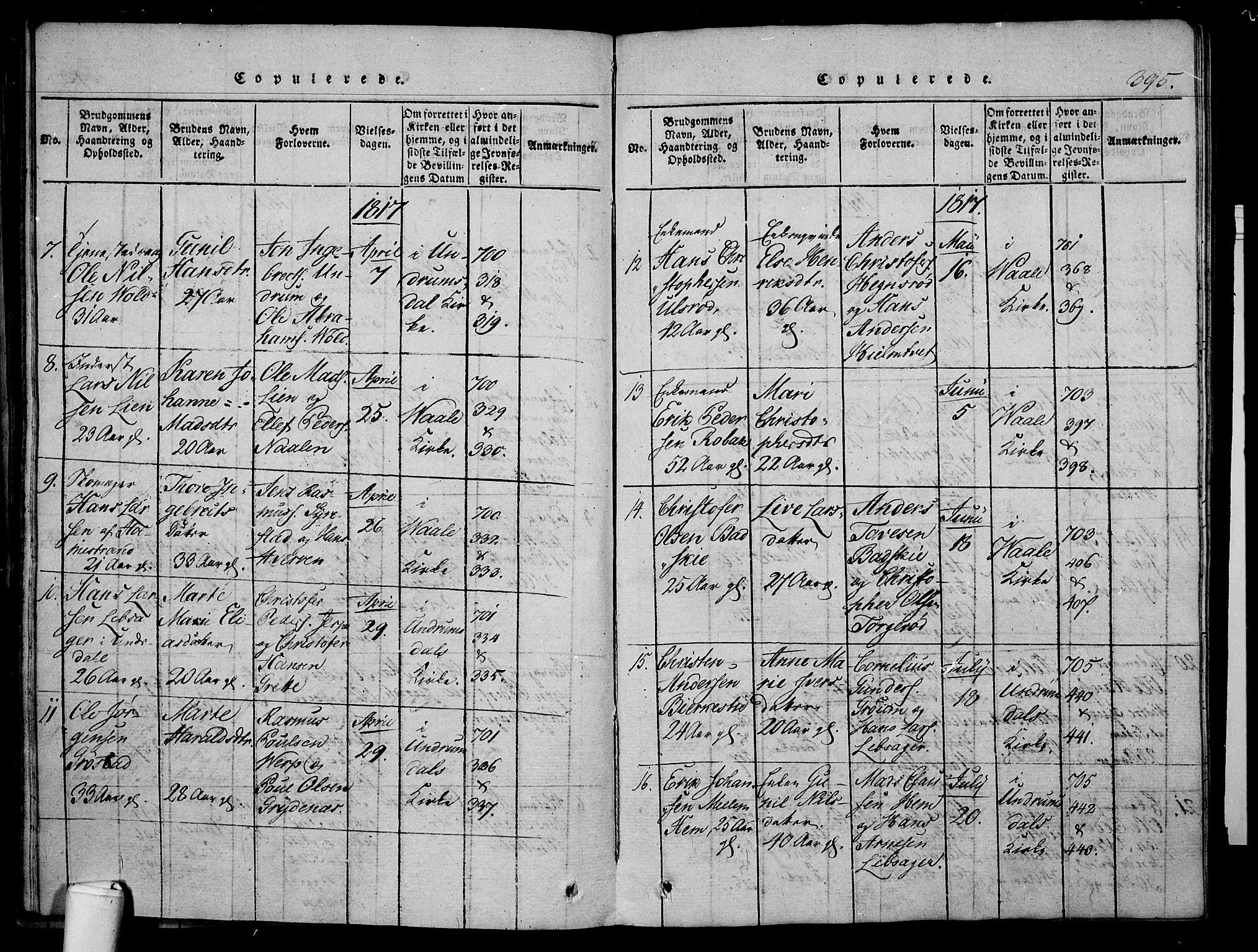 Våle kirkebøker, AV/SAKO-A-334/F/Fa/L0007: Parish register (official) no. I 7, 1814-1824, p. 394-395