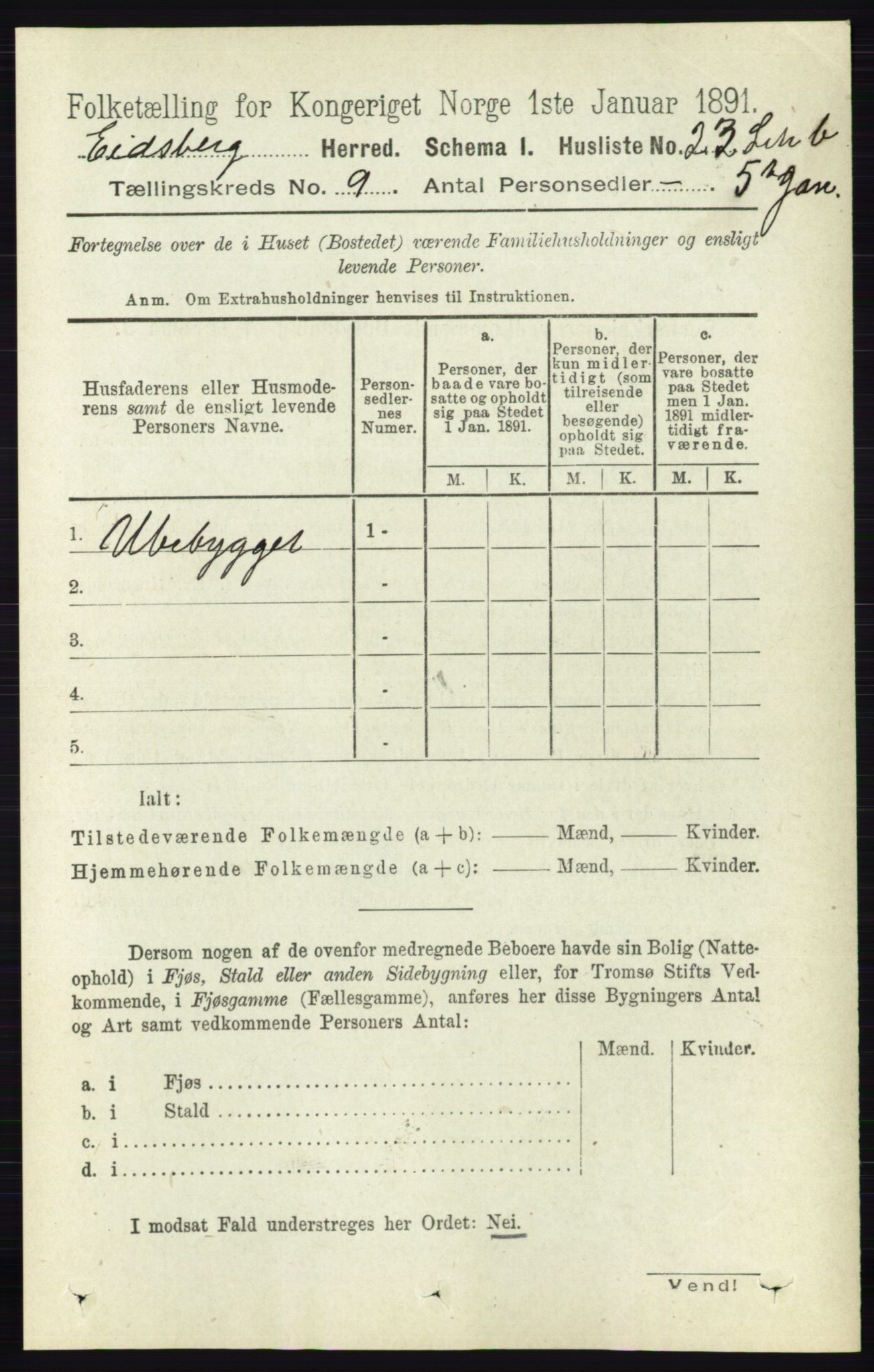 RA, 1891 census for 0125 Eidsberg, 1891, p. 5120