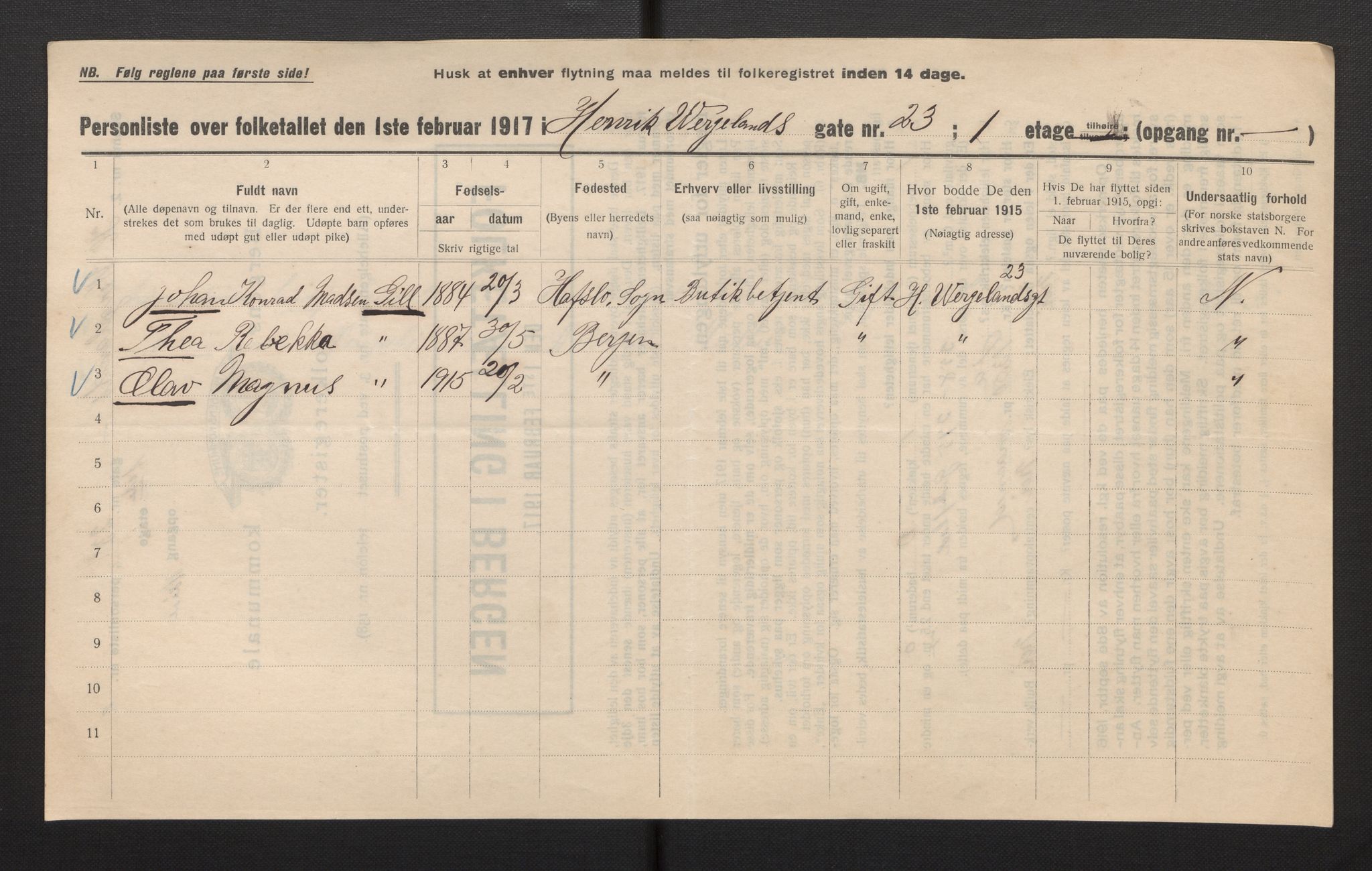 SAB, Municipal Census 1917 for Bergen, 1917, p. 14272