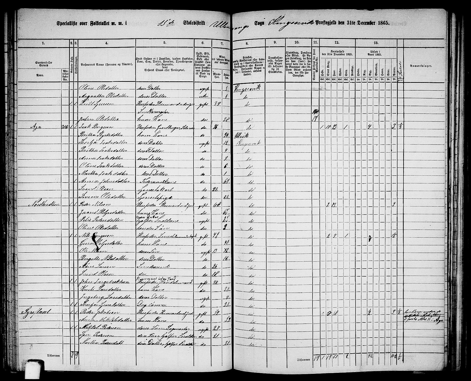 RA, 1865 census for Kinsarvik, 1865, p. 124