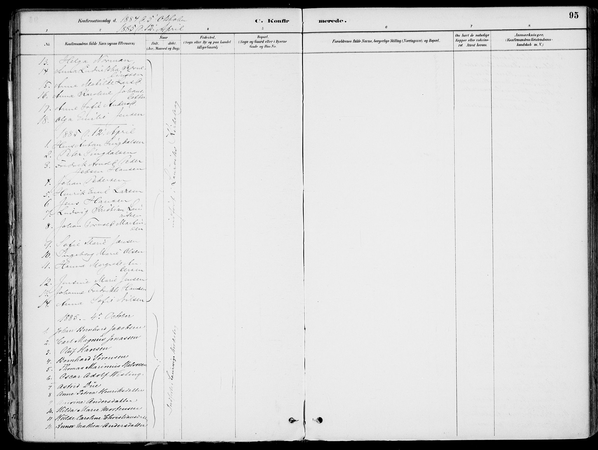 Larvik kirkebøker, AV/SAKO-A-352/F/Fb/L0004: Parish register (official) no. II 4, 1884-1902, p. 95