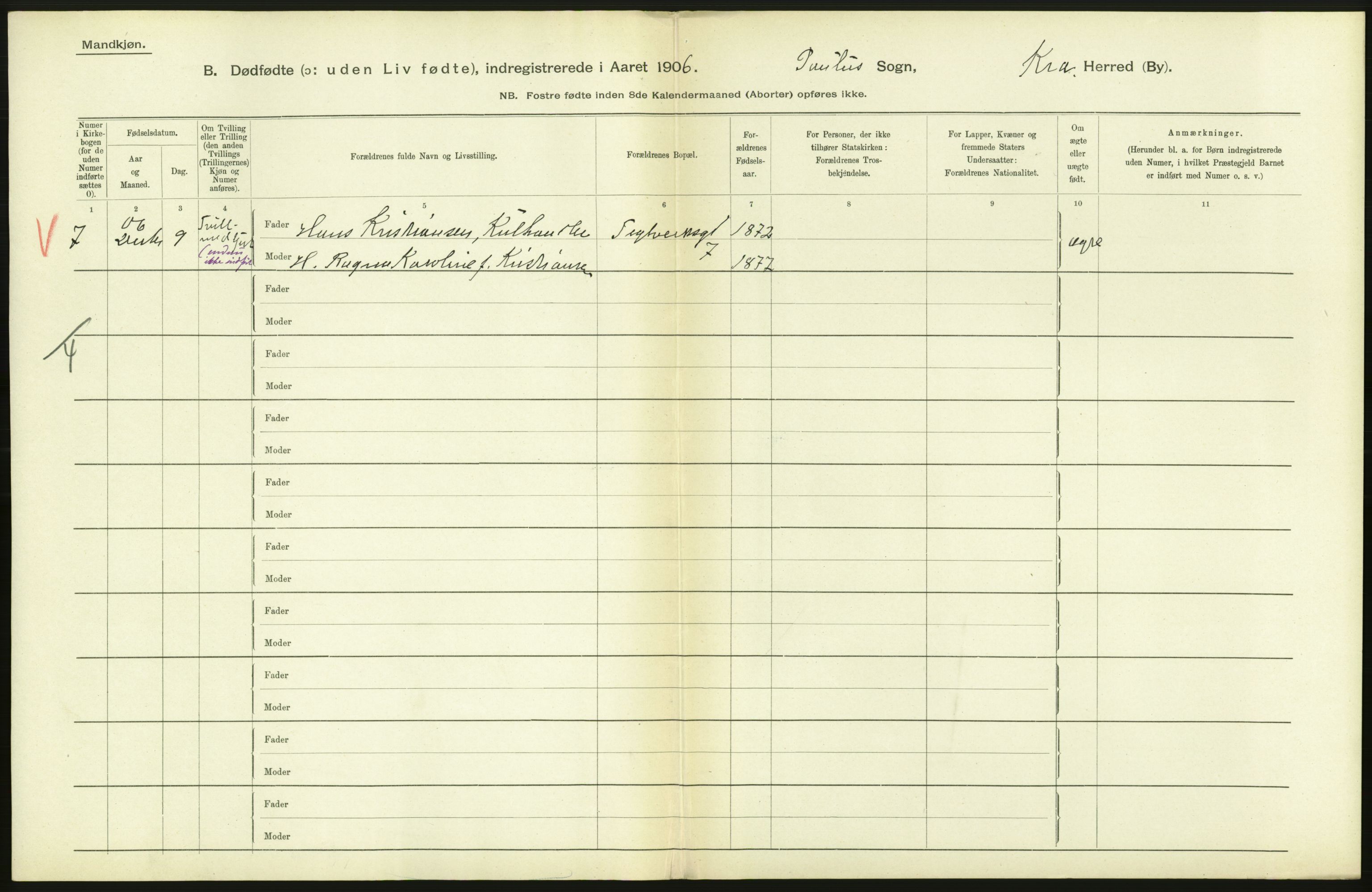 Statistisk sentralbyrå, Sosiodemografiske emner, Befolkning, AV/RA-S-2228/D/Df/Dfa/Dfad/L0010: Kristiania: Døde, dødfødte, 1906, p. 536