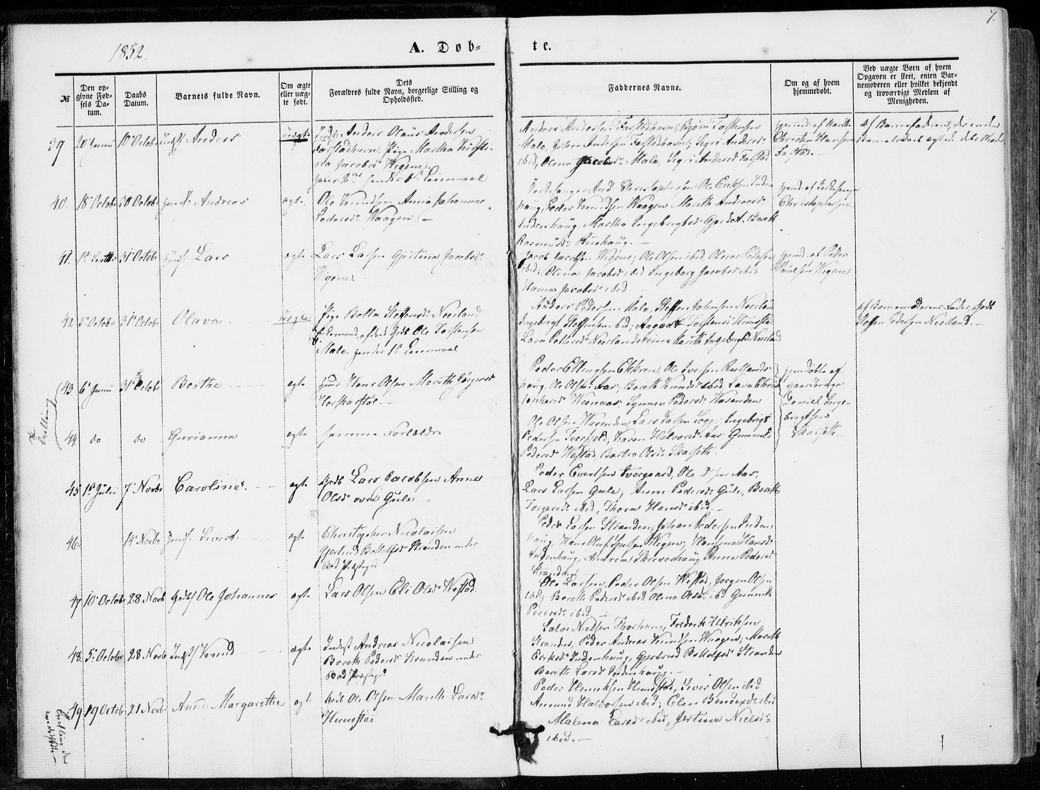 Ministerialprotokoller, klokkerbøker og fødselsregistre - Møre og Romsdal, SAT/A-1454/566/L0767: Parish register (official) no. 566A06, 1852-1868, p. 7