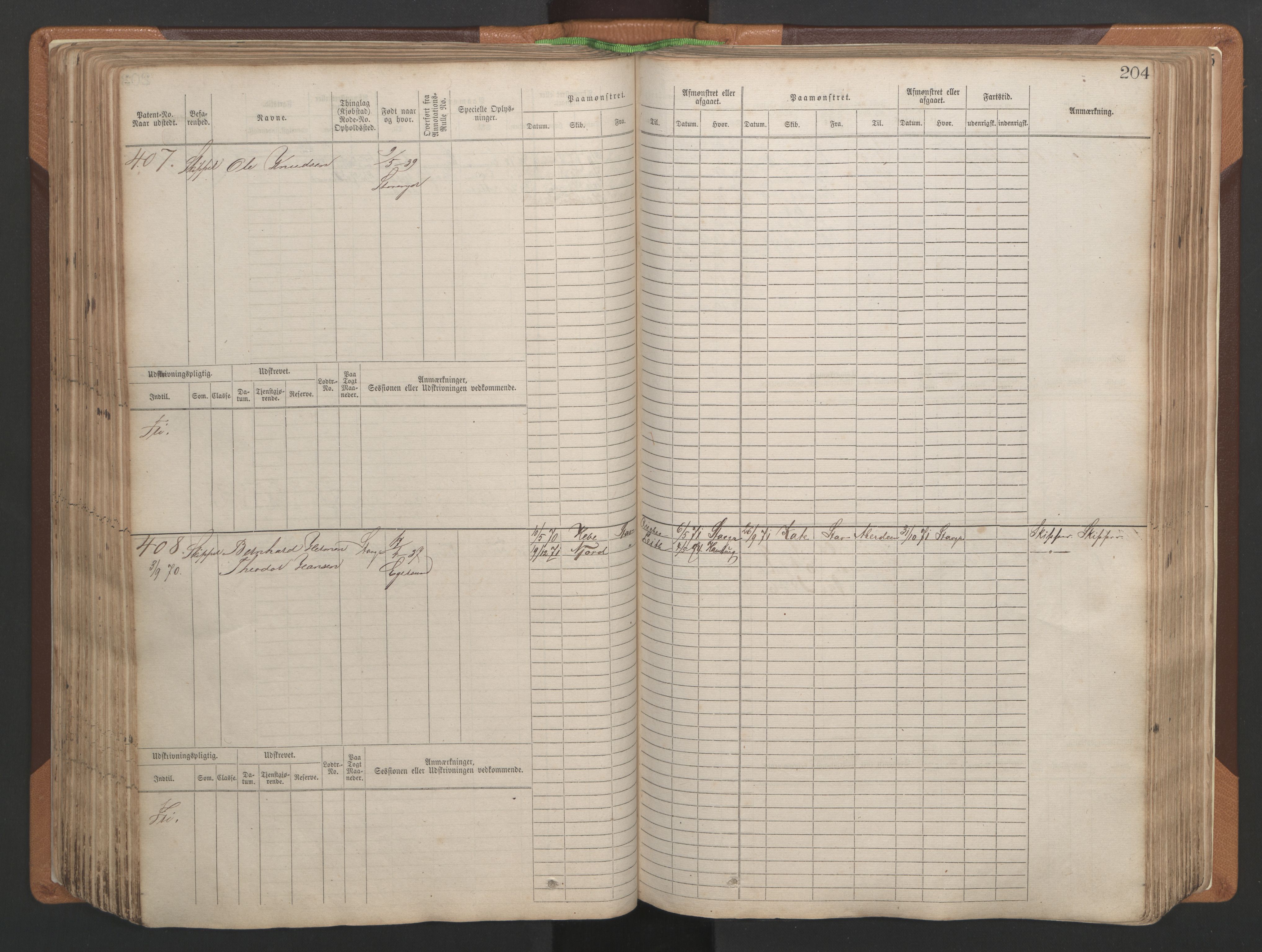 Stavanger sjømannskontor, AV/SAST-A-102006/F/Fb/Fbb/L0004: Sjøfartshovedrulle, patentnr. 1-792 (del 1), 1869-1880, p. 208