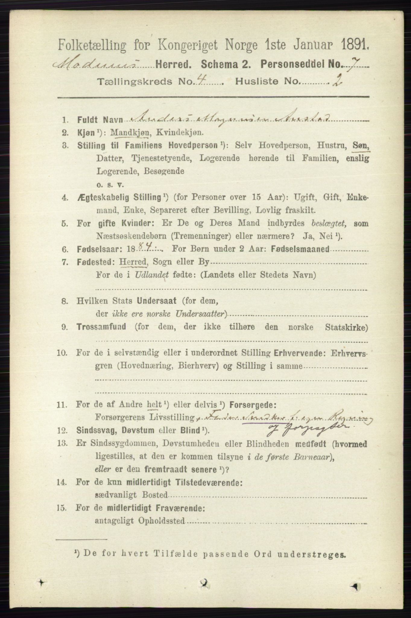 RA, 1891 census for 0623 Modum, 1891, p. 999