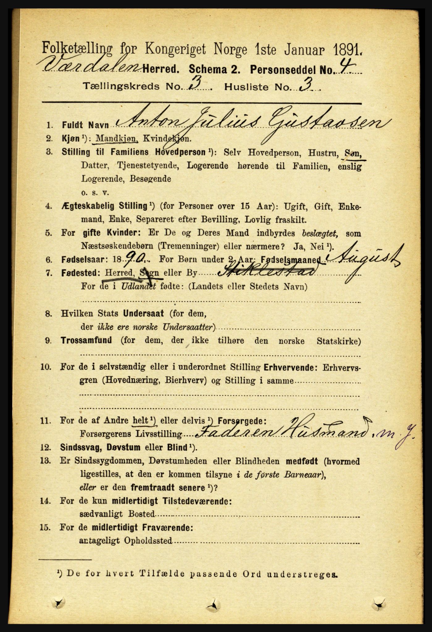 RA, 1891 census for 1721 Verdal, 1891, p. 1789