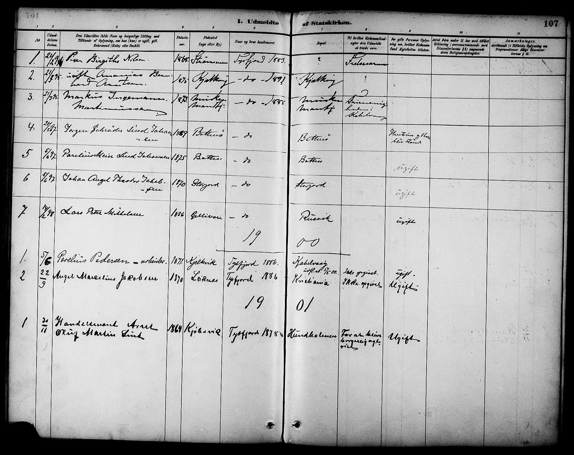 Ministerialprotokoller, klokkerbøker og fødselsregistre - Nordland, AV/SAT-A-1459/861/L0870: Parish register (official) no. 861A05, 1889-1903, p. 107