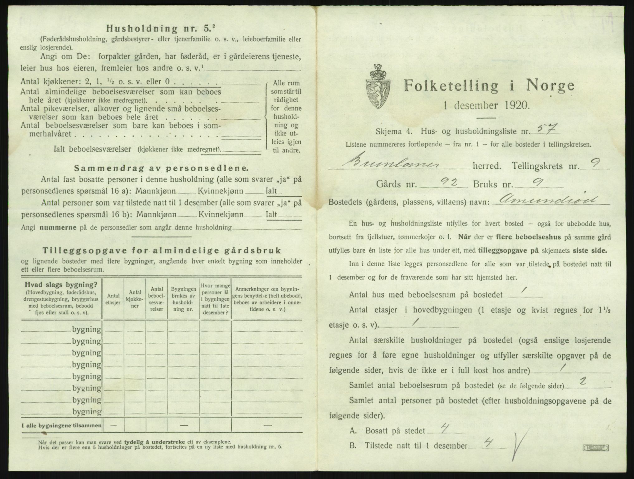 SAKO, 1920 census for Brunlanes, 1920, p. 1193