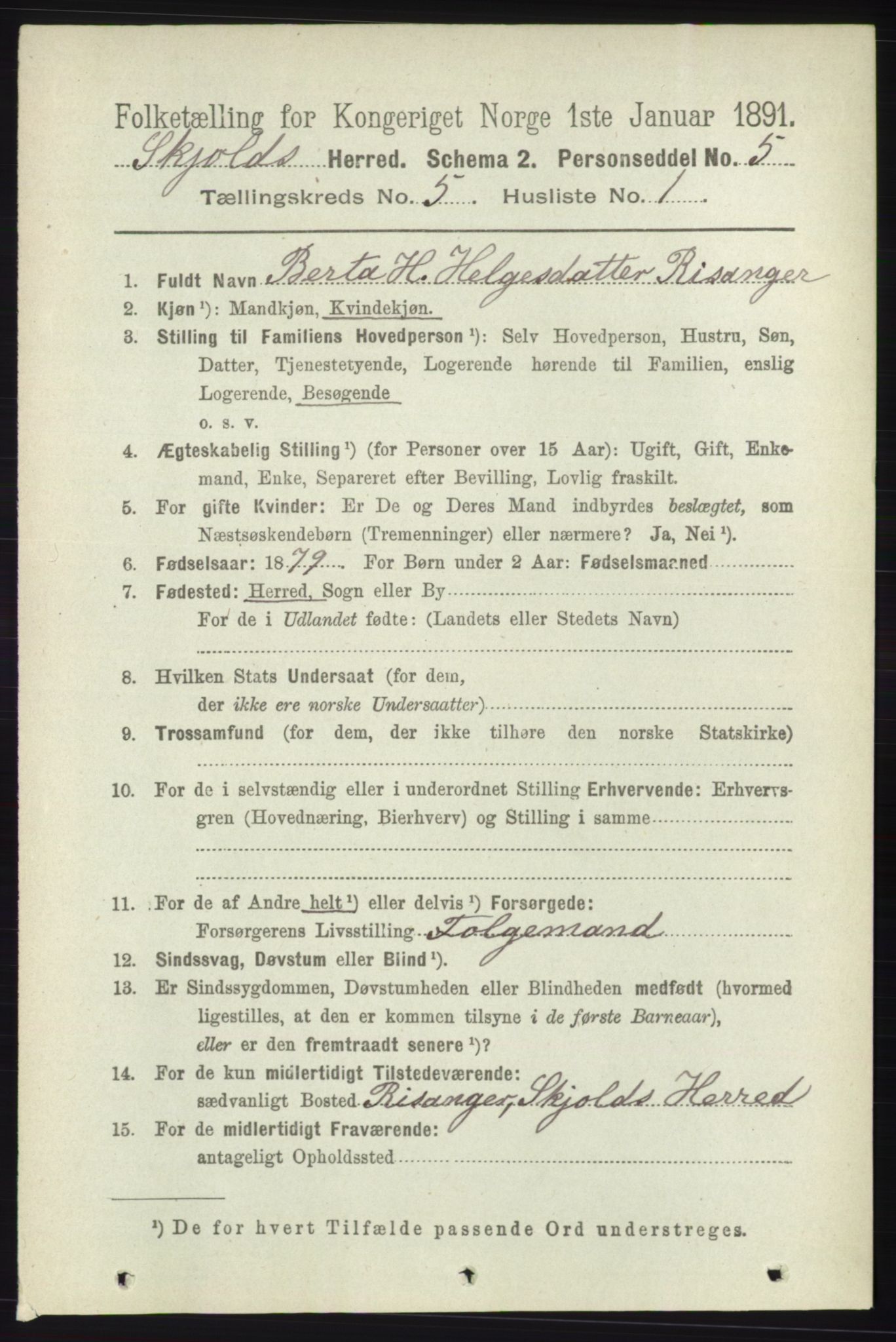 RA, 1891 census for 1154 Skjold, 1891, p. 773