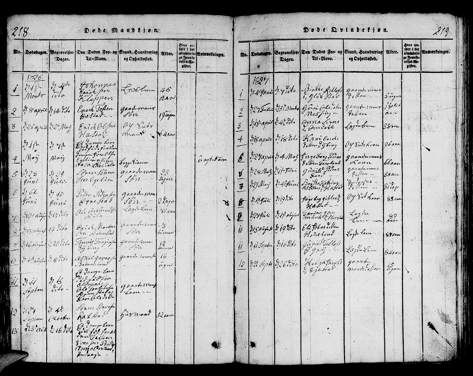 Helleland sokneprestkontor, SAST/A-101810: Parish register (copy) no. B 1, 1815-1841, p. 218-219