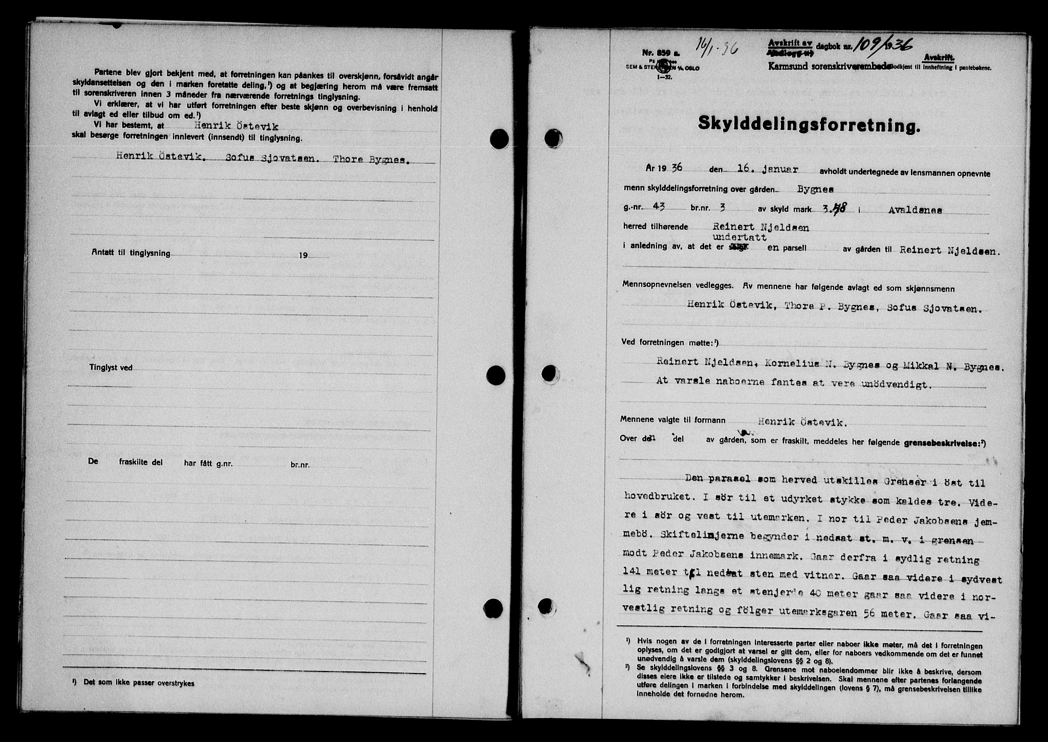 Karmsund sorenskriveri, SAST/A-100311/01/II/IIB/L0066: Mortgage book no. 47A, 1936-1936, Diary no: : 109/1936